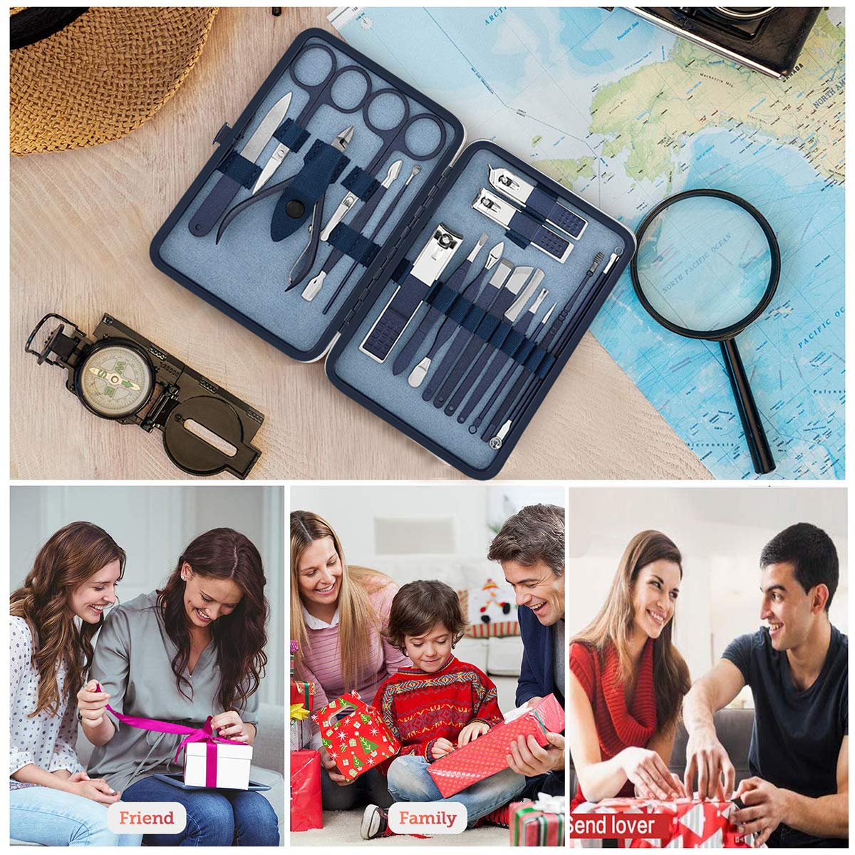 Professional 18-Piece Manicure & Pedicure Kit - Nail Clippers, Scissors, Grooming Tools for Men & Women - Travel Case Included - Perfect Gift for Home, Salon & Travel Nail Care