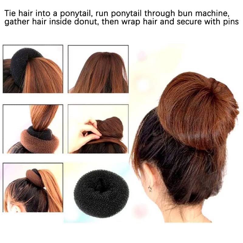 2 PCS Black Hair Bun Donuts - Hair Bun Maker & Ring Shaper for Chignon Styles with 5 U-Shaped Clips - Perfect for Ballet Dancers, Kids & Girls - Great for Dance Performances, School Events & Everyday Hairstyles
