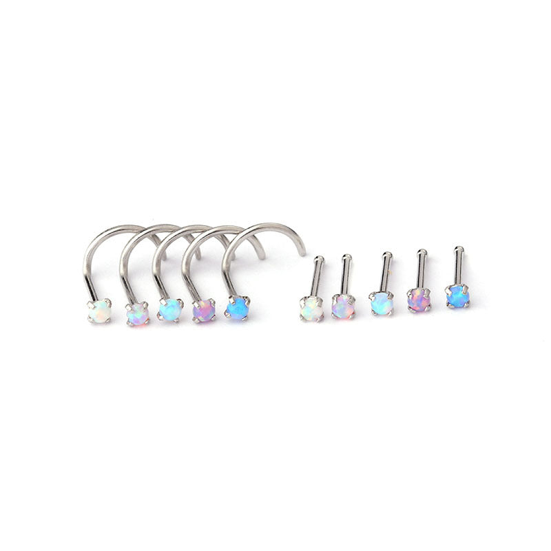 20G Opal Nose Stud Gauge S Bend Nose Ring - Body Jewelry for Women & Men | Perfect for Piercing, Parties & Everyday Wear (HSPJ612)