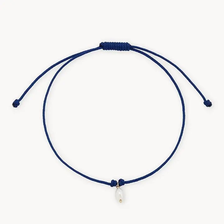 10K Yellow Gold and Pearl Oyster Contemplation Cord Bracelet with Blue Cord - Elegant Boho Jewelry for Meditation, Yoga & Spiritual Healing