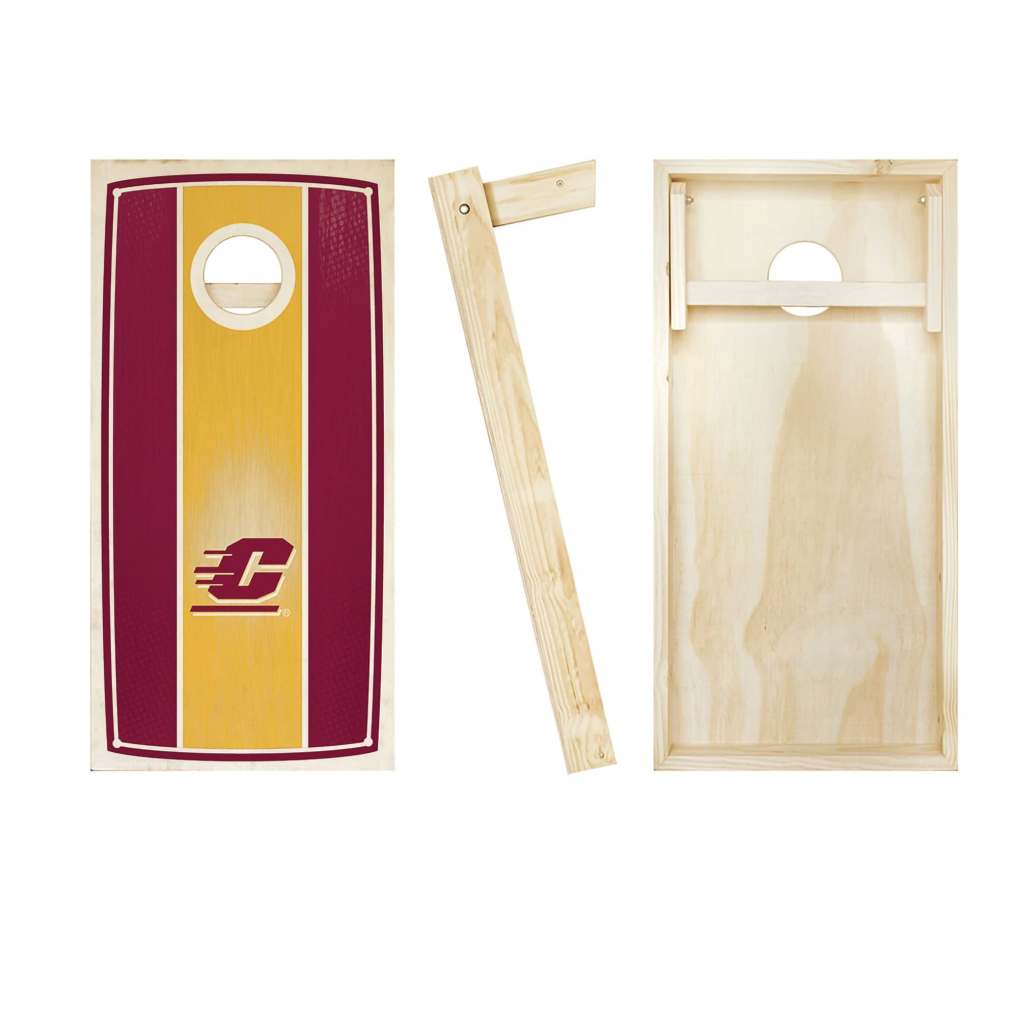 Custom Central Michigan Stained Striped Cornhole Game Set - 2 Premium Boards & 8 Team Logo Bean Bags - Outdoor Tailgating, Backyard Parties, College Game Day Events