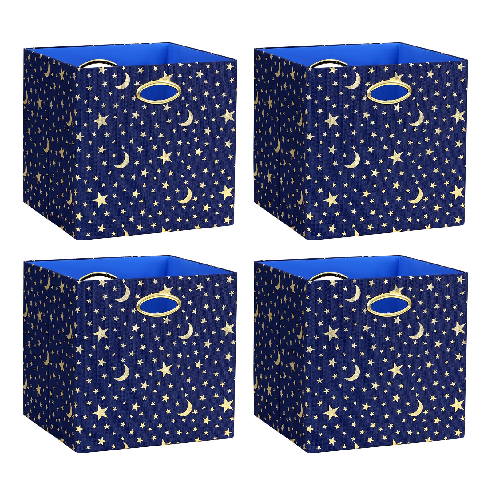 13x13x13 Collapsible Fabric Storage Cube Bins - 4 Pack Navy Blue & Gold Organizer Baskets for Shelves, Closet, Wardrobe, Bookshelf | Space-Saving Home & Office Storage Solution