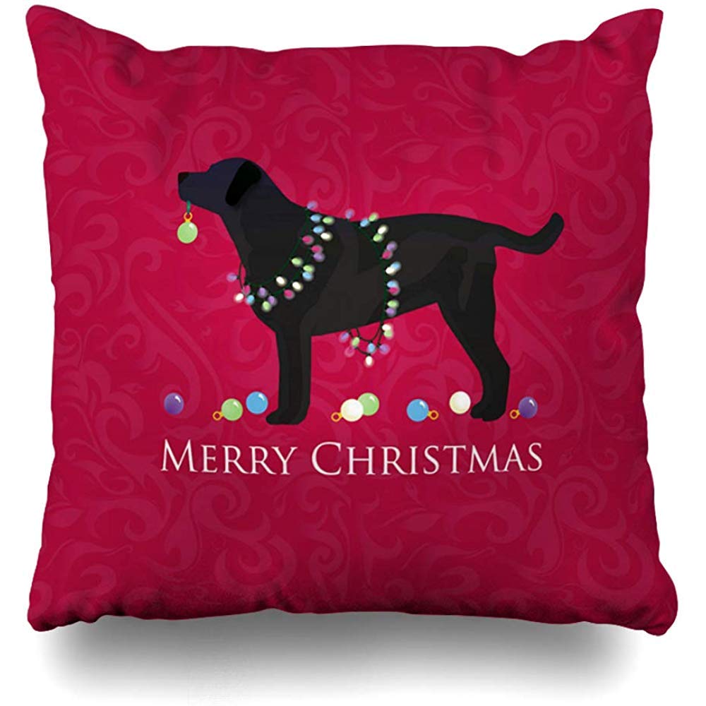Black Lab Christmas Throw Pillow Covers 18x18 Inch - Holiday Dog Themed Cushion Cases for Sofa, Bed & Home Decor - Merry Xmas Pet Lover Gift