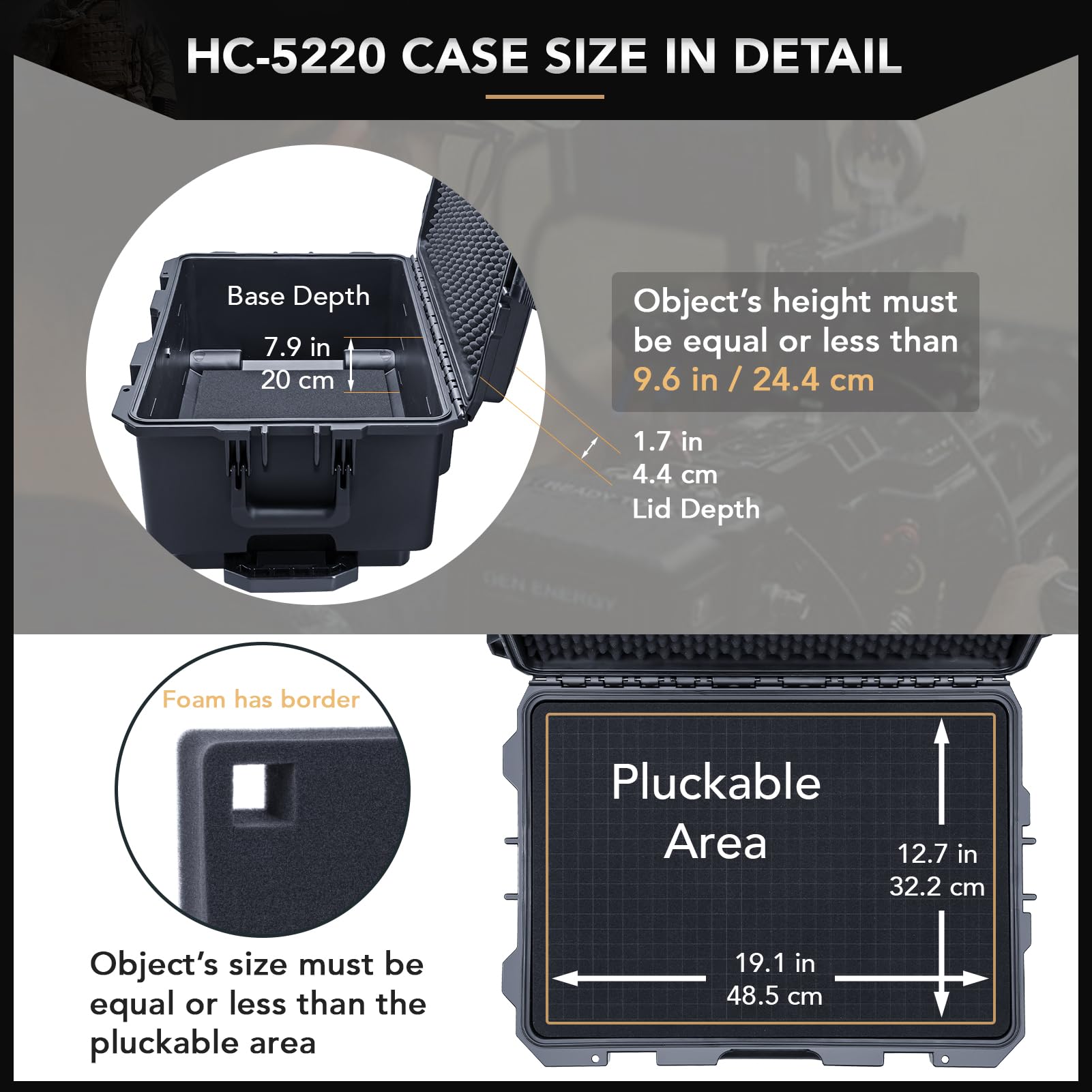 Lykus HC-5220 Large Waterproof Rolling Hard Case with Customizable Foam Insert (52x36x24.5cm Interior) - Durable Protection for Camera Gear, Lenses, Electronics & Equipment - Perfect for Travel, Outdoor Adventures & Professional Storage