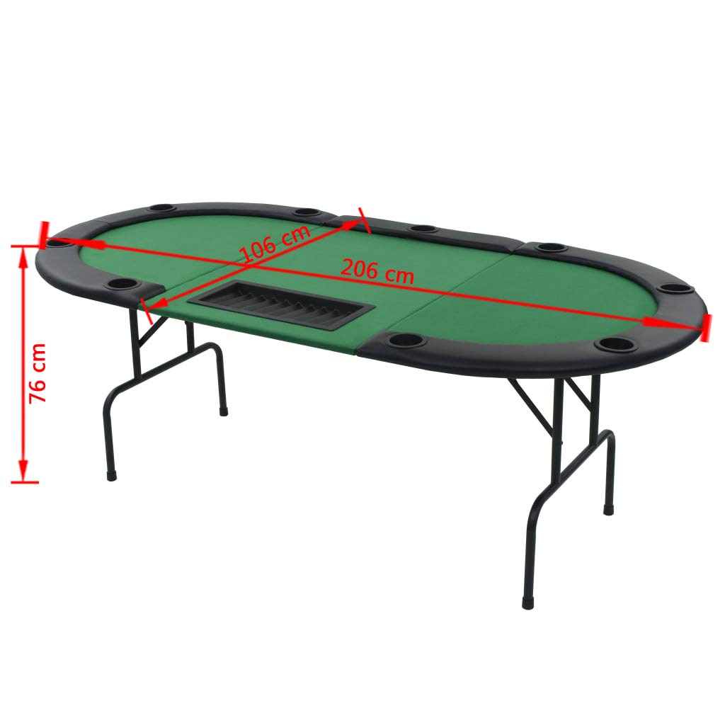 FAMIROSA 9-Player Folding Poker Table with Chip Tray & Cup Holders - Casino Style Green Felt Card Game Table with Steel Base - Perfect for Home Poker Nights, Casino Parties & Game Room Decor