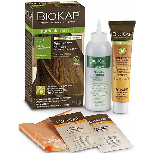 Biokap Nutricolor Delicato Rapid 7.0 Natural Medium Blonde Hair Dye - Ammonia-Free Permanent Hair Color for Natural-Looking Highlights at Home | Perfect for Brunettes Wanting Lighter Shades