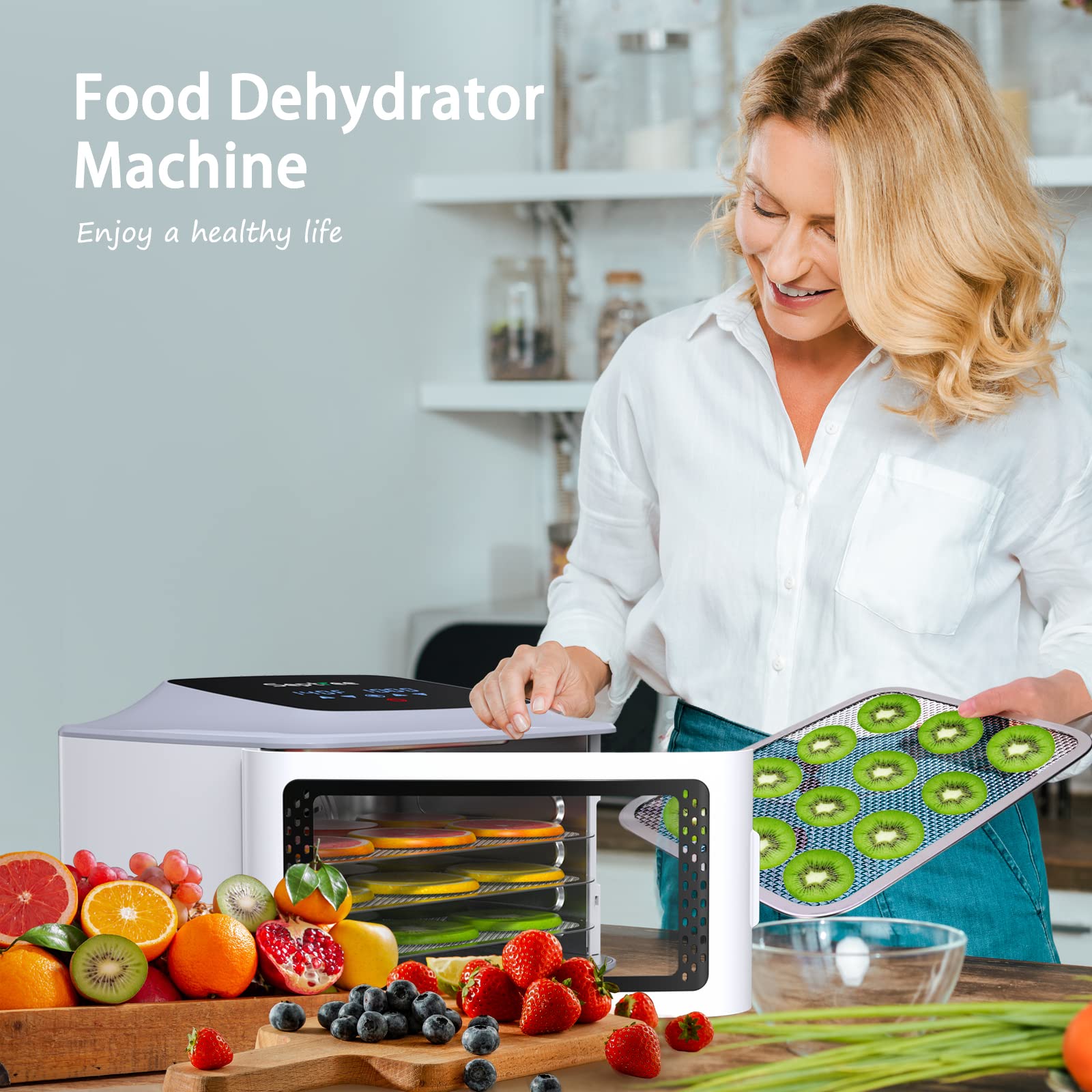 Best Compact Food Dehydrator with 4 Stainless Steel Trays - Digital Timer & 190°F Temperature Control for Jerky, Herbs, Fruits & Veggies | Perfect for Healthy Snacks, Camping & Small Families | Space-Saving Kitchen Appliance