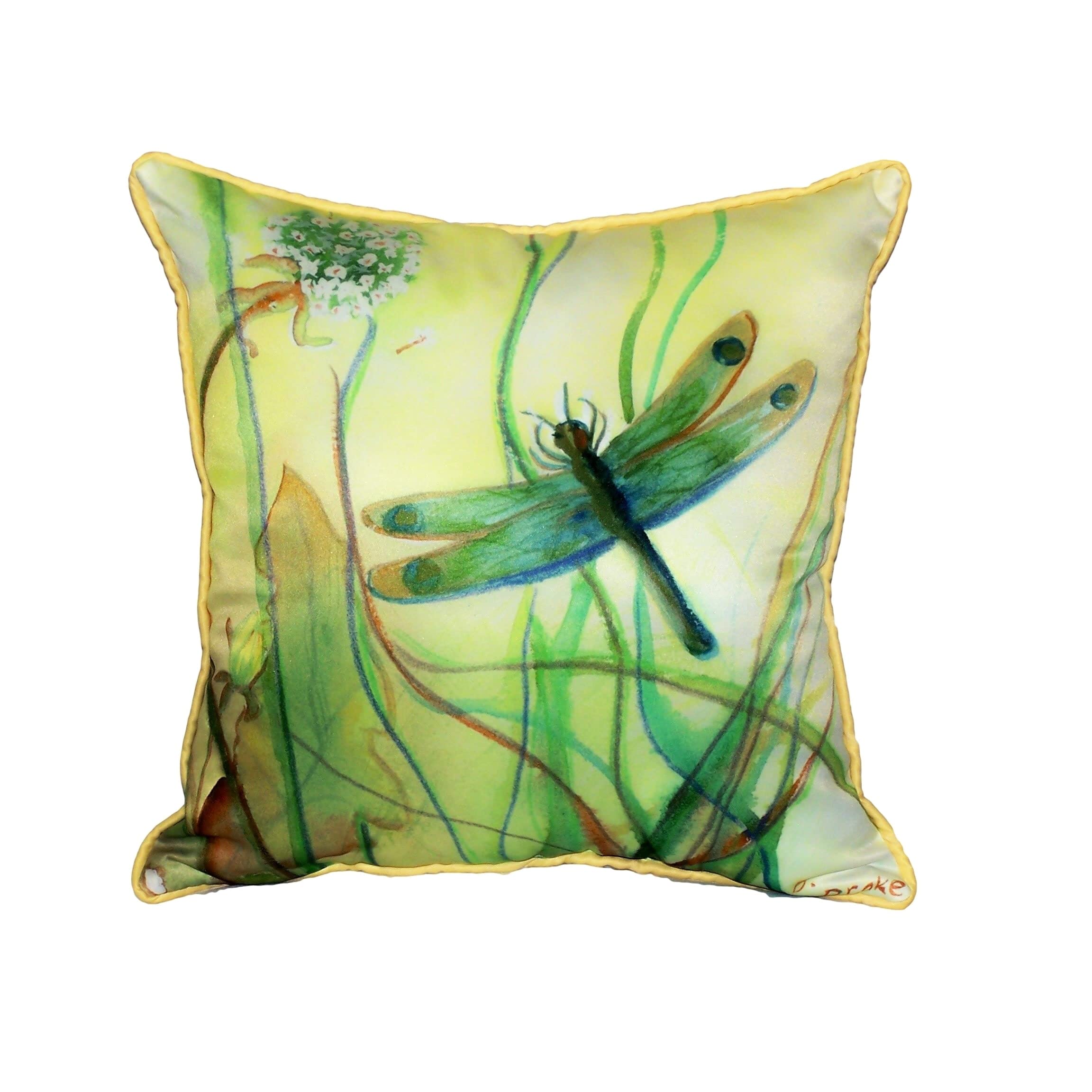 Betsy Drake 18-inch Dragonfly Decorative Throw Pillow for Indoor & Outdoor Use - Perfect for Sofa, Patio, and Bedroom Decor