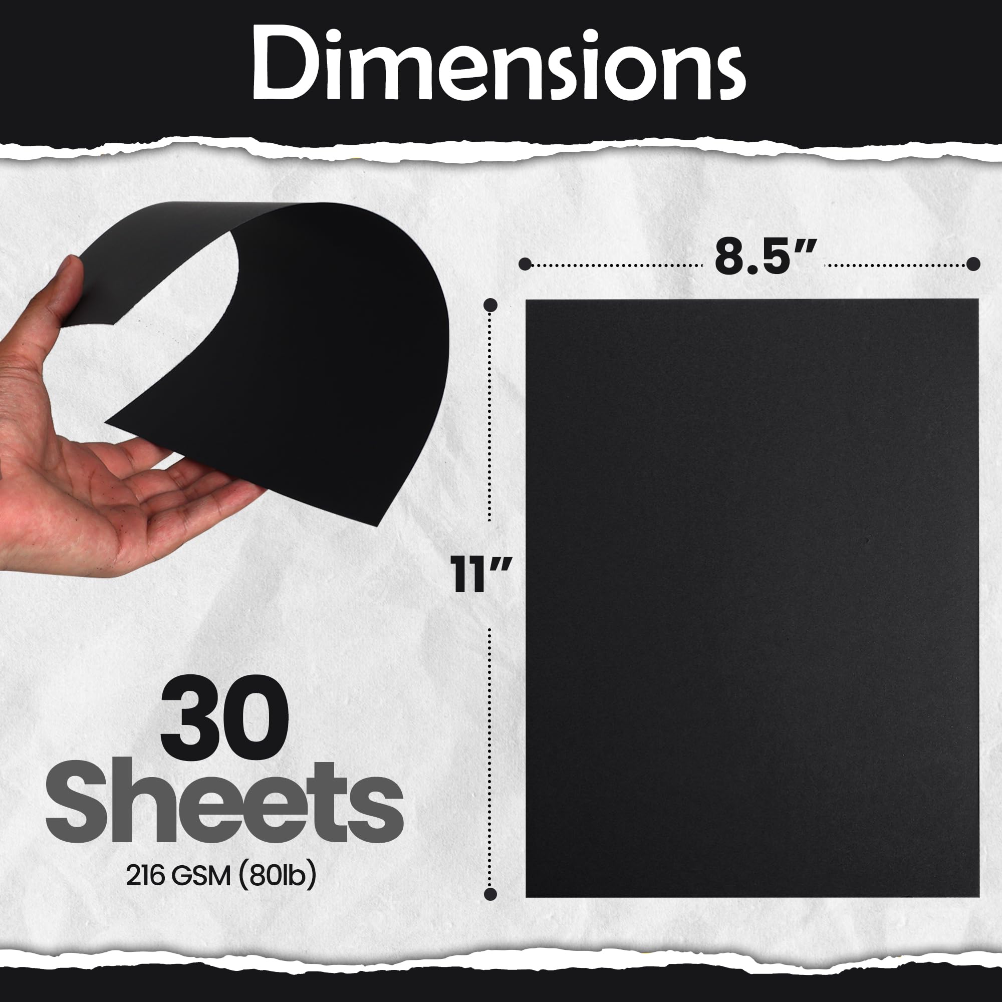 Premium SANZIX 30-Pack Black Cardstock Paper 8.5