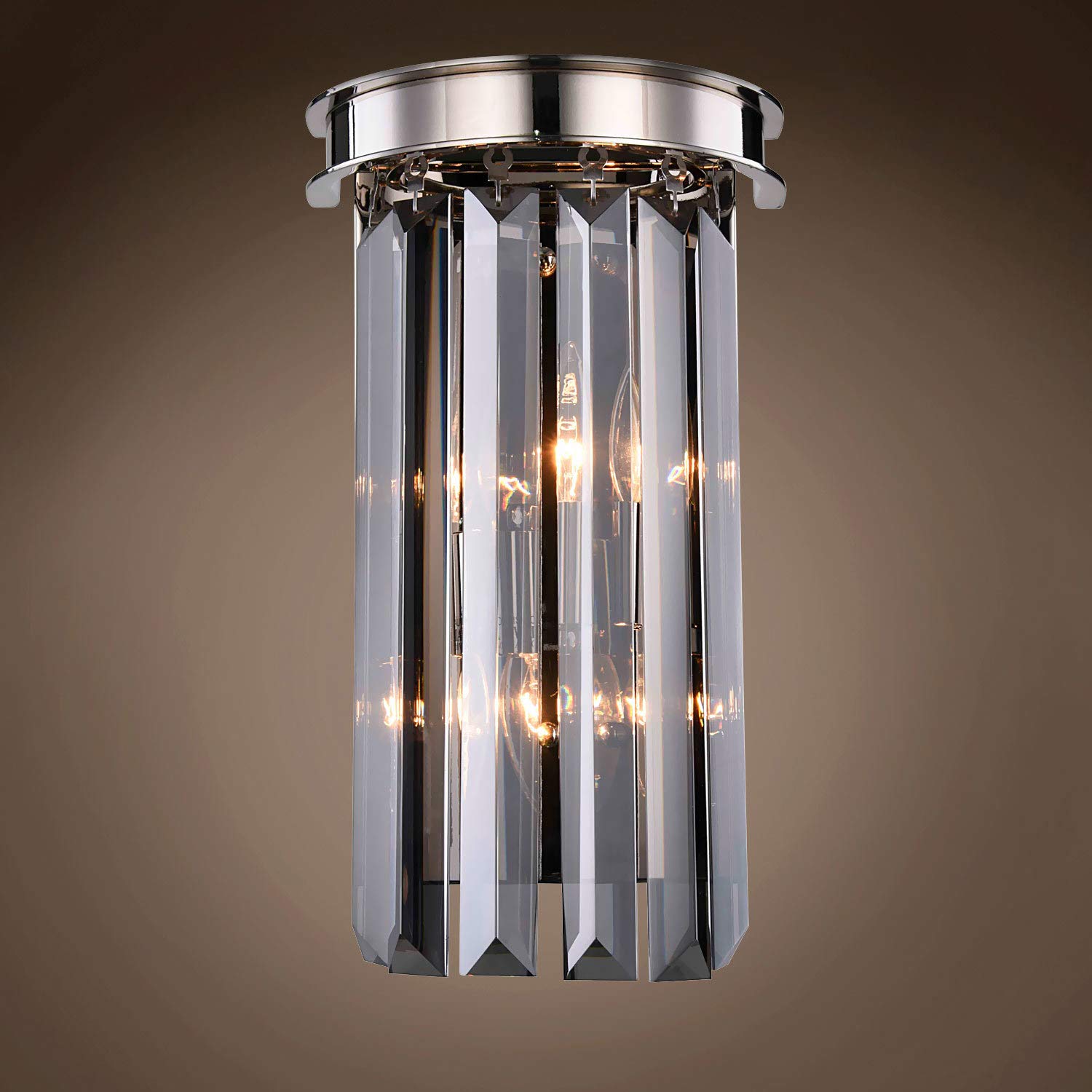 Crystal Prism Smoke Glass Wall Sconce - 2 Light 8