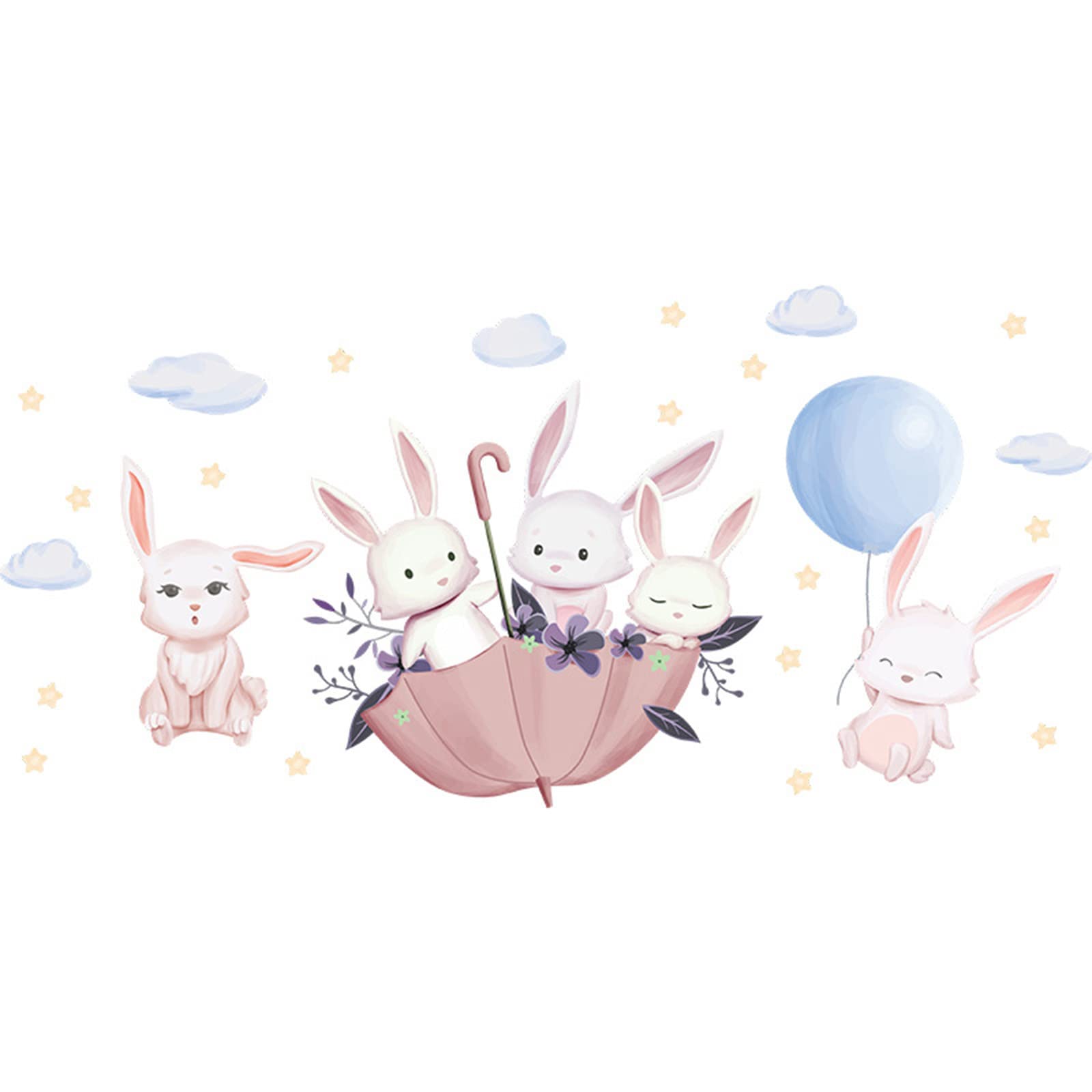 Rabbit Umbrella Balloon Wall Sticker - Black Home Decor for Bedroom, Living Room, Porch - Self-Adhesive Wall Decoration & Pillow Accent - Perfect for Kids Room, Nursery, Party Decorations