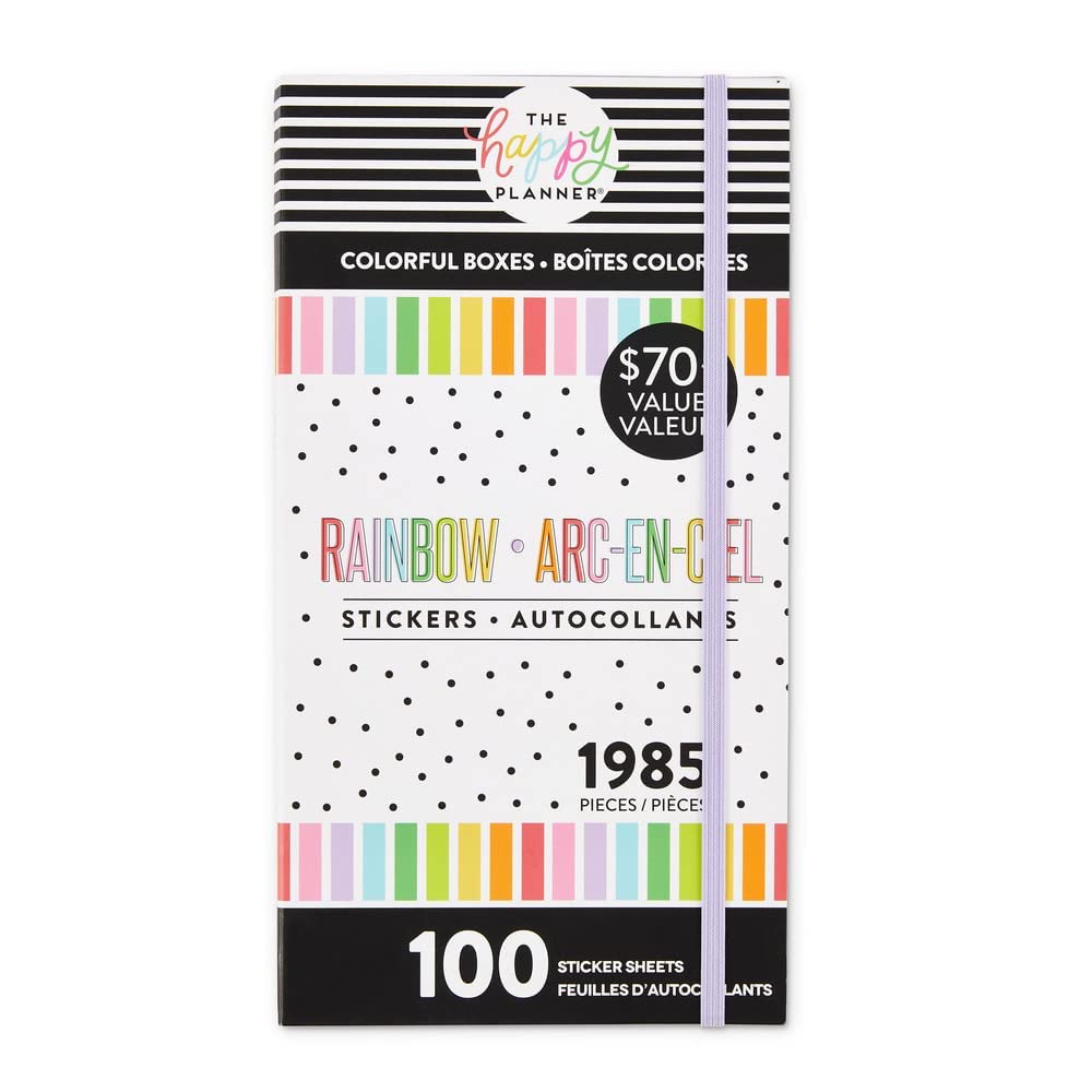 Happy Planner Sticker Pack - 100 Sheets, 1985 Colorful Stickers for Calendars, Journals & Scrapbooking - Multi-Color Easy Peel Stickers with Boxes Theme - Perfect for DIY Projects, Bullet Journaling & Planner Decorations