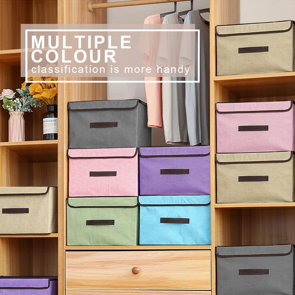 3-Pack Foldable Fabric Storage Bins with Lids - Collapsible Storage Cubes & Organizer Boxes for Closet, Shelf & Home Organization (Purple, Pink, Blue) - Perfect for Toys, Books, Clothes & Office Supplies