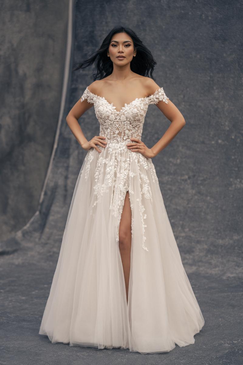 Allure Bridals Couture Wedding Dress C705 - Elegant A-Line Gown with Lace Appliques for Brides, Bridal Showers & Formal Events