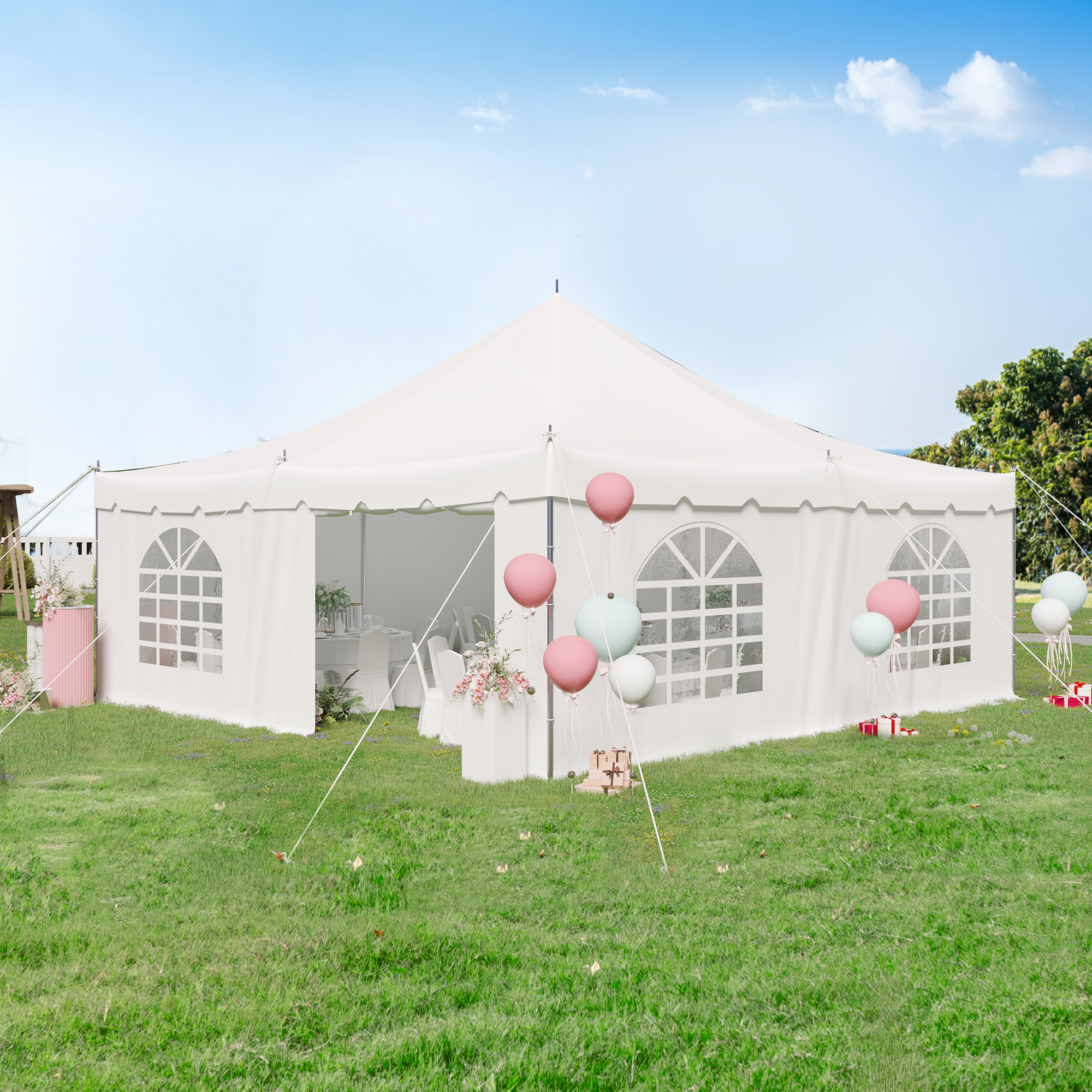 EROMMY 20x20ft Party Tent with Removable Sidewalls & Doors - Fire Retardant PVC Canopy for 120 Guests - White - Perfect for Outdoor Weddings, Birthday Parties & Backyard Gatherings