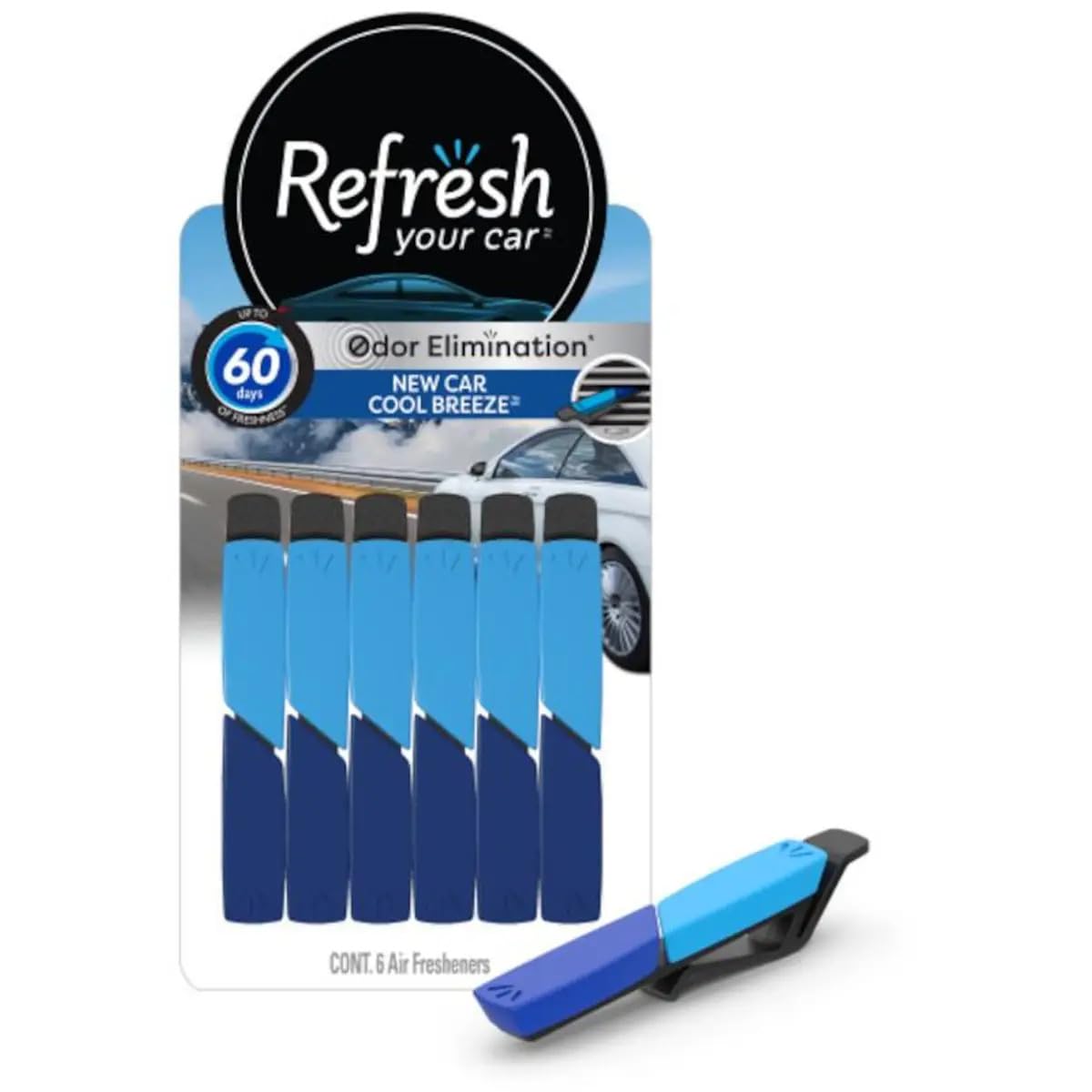Refresh Your Car Odor Eliminating Auto Vent Stick - Cool Breeze Scent Air Freshener for Car & Home, 6 Sticks - Perfect for New Cars, Offices, and Living Spaces