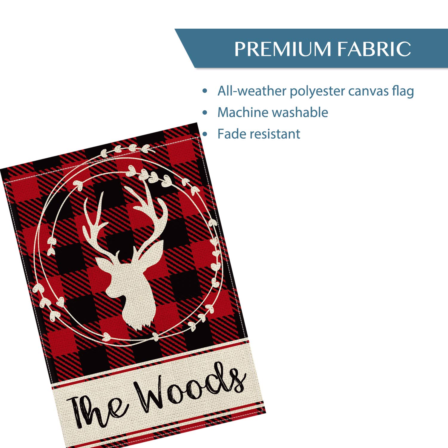 Custom Personalized Deer Antlers Garden Flag - Double Sided 12x18 Inch Buffalo Plaid with Family Name - Rustic Farmhouse Burlap Outdoor Yard Decoration for Porch, Lawn, and Seasonal Home Decor