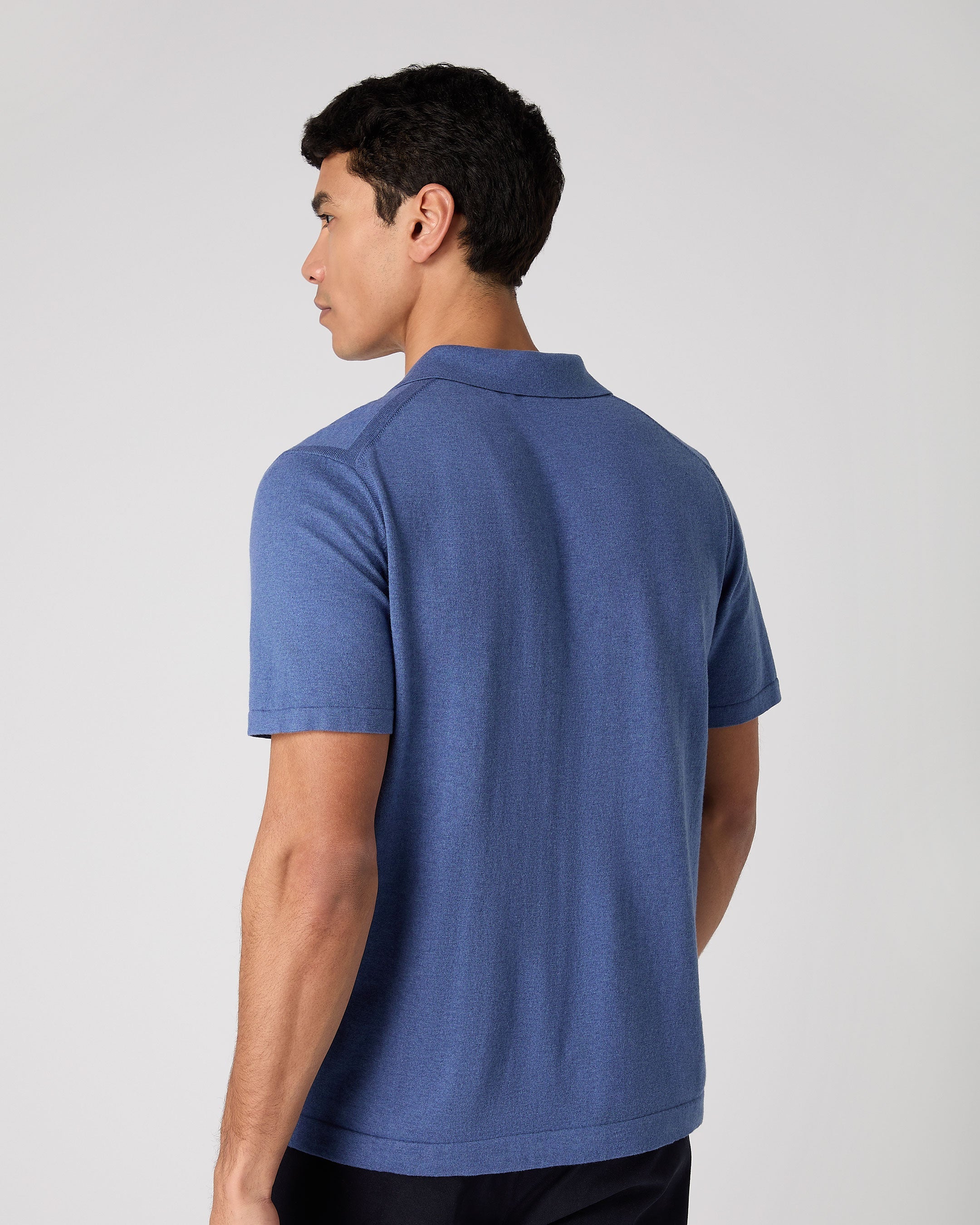 Premium Men's Polo Cotton Cashmere Blend T-Shirt - Soft Denim Blue Crew Neck Casual Shirt for Business, Golf & Everyday Wear