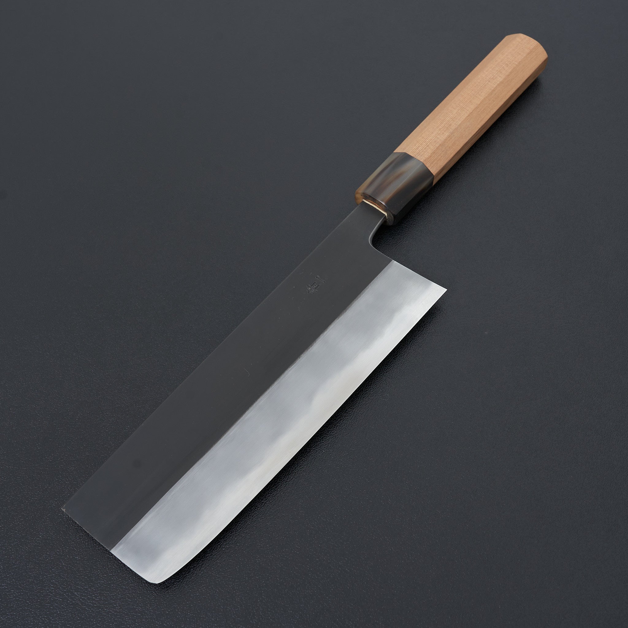 Premium Hitohira Tanaka Kyuzo Blue #1 Steel Nakiri Knife 180mm - Japanese Kurouchi Finish with Yakusugi Cedar Handle - Perfect for Sushi, Vegetables & Asian Cuisine