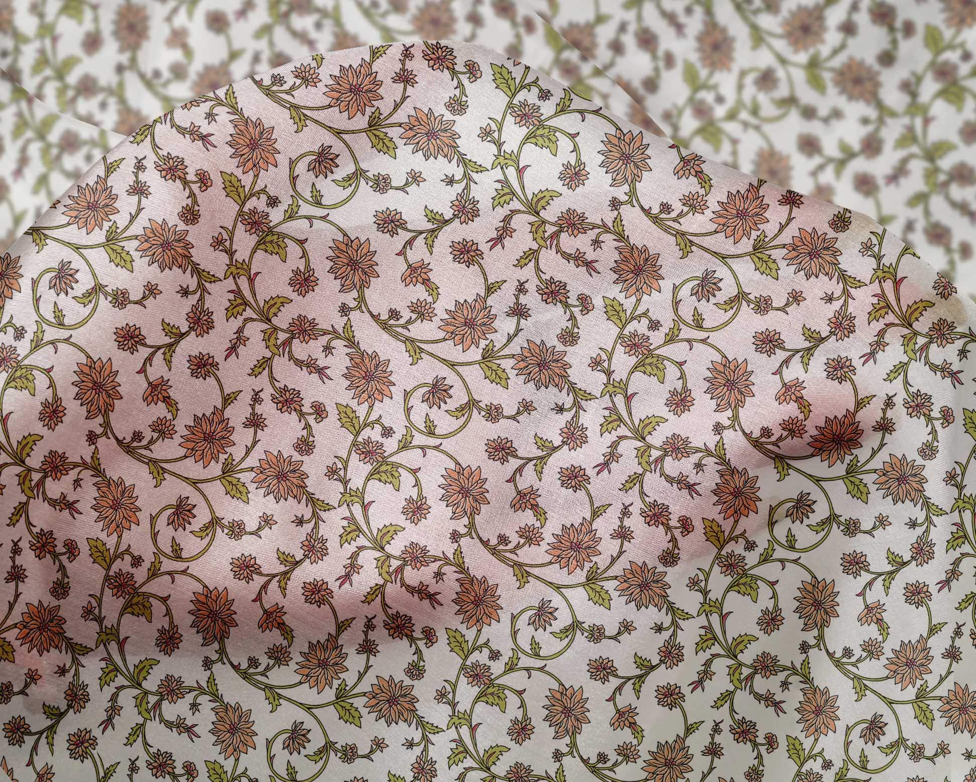 oneOone Silk Tabby White Fabric with Leaves & Floral Print - 42 Inches Wide for Sewing, Crafts, and DIY Projects | Perfect for Quilting, Dressmaking, and Home Decor