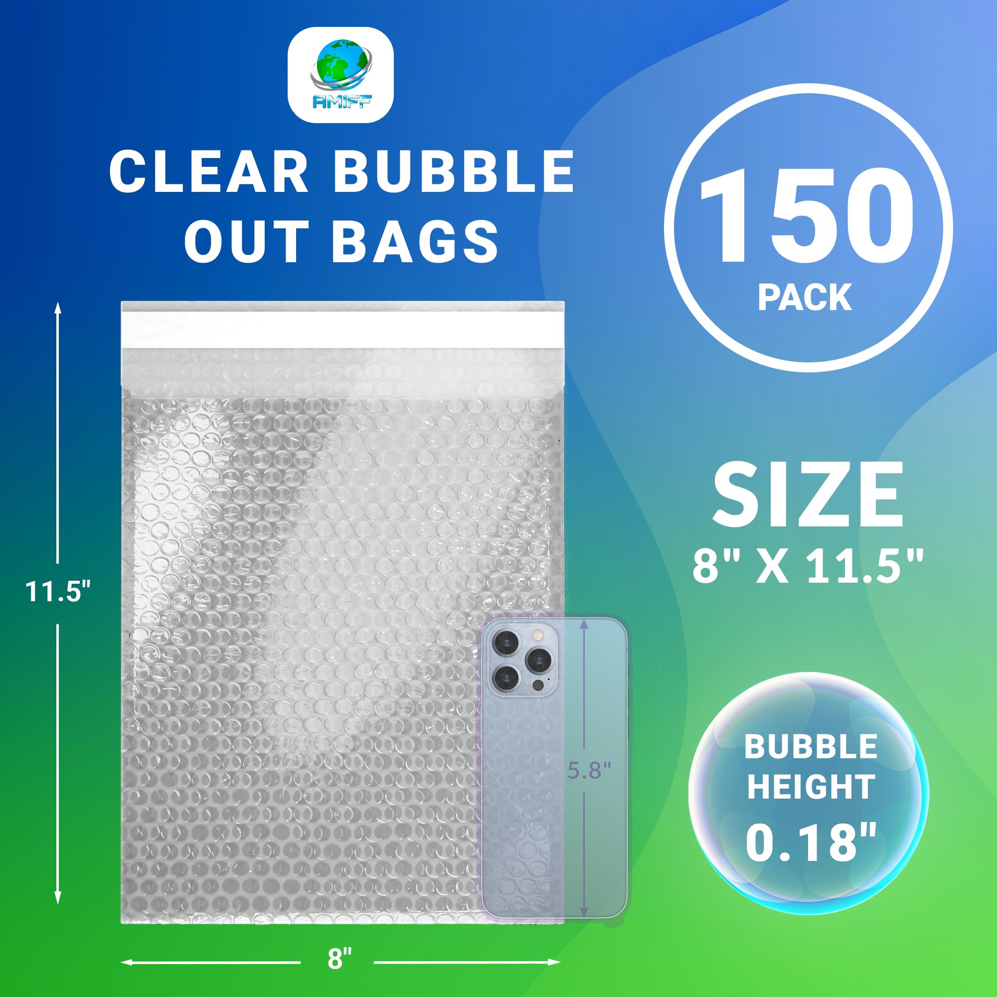 8 x 11.5 Inches Clear Self-Seal Bubble Mailers - 150 Pack Waterproof Polyethylene Shipping Bags for Packaging, Moving & Storing Fragile Items - Perfect for Ecommerce, Gift Wrapping & Home Organization