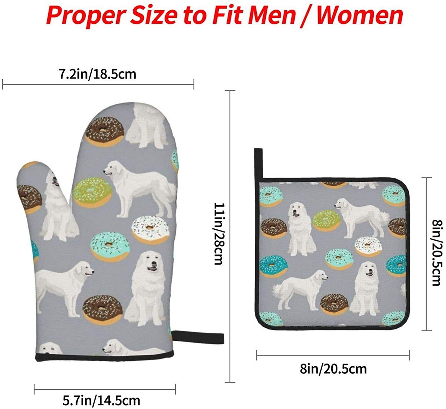 Great Pyrenees Dog Themed 4-Piece Oven Mitts & Pot Holders Set - Heat Resistant Kitchen Gloves with Non-Slip Grip for BBQ, Baking & Cooking - Perfect for Dog Lovers & Home Chefs