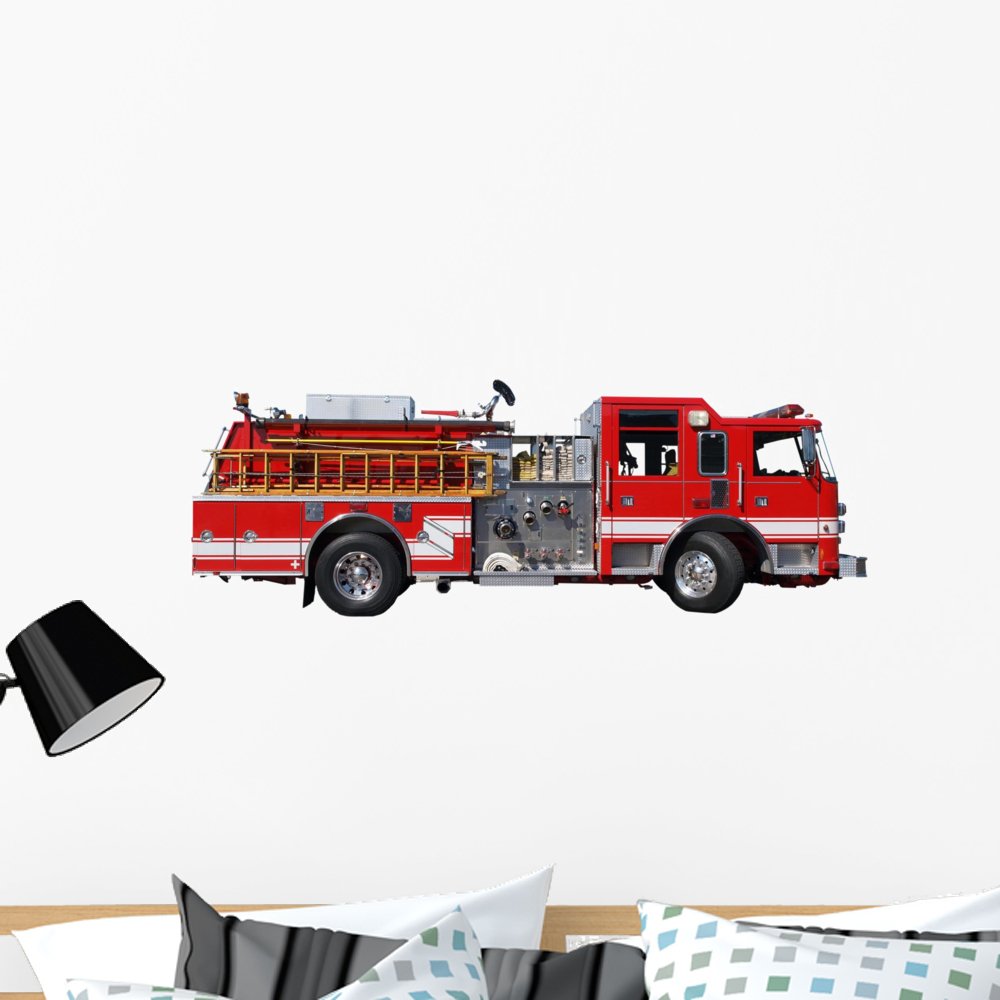 Wallmonkeys Ladder Fire Truck Wall Decal Peel and Stick Graphic - 36 x 25 Inches - Kids Room Decor, Nursery, Playroom, Classroom, or Office Wall Art