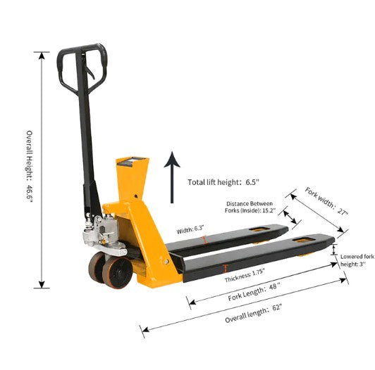 Apollolift A 1032 Heavy Duty Scale Fork Lift Pallet Jack - 4400 lbs Capacity, 45