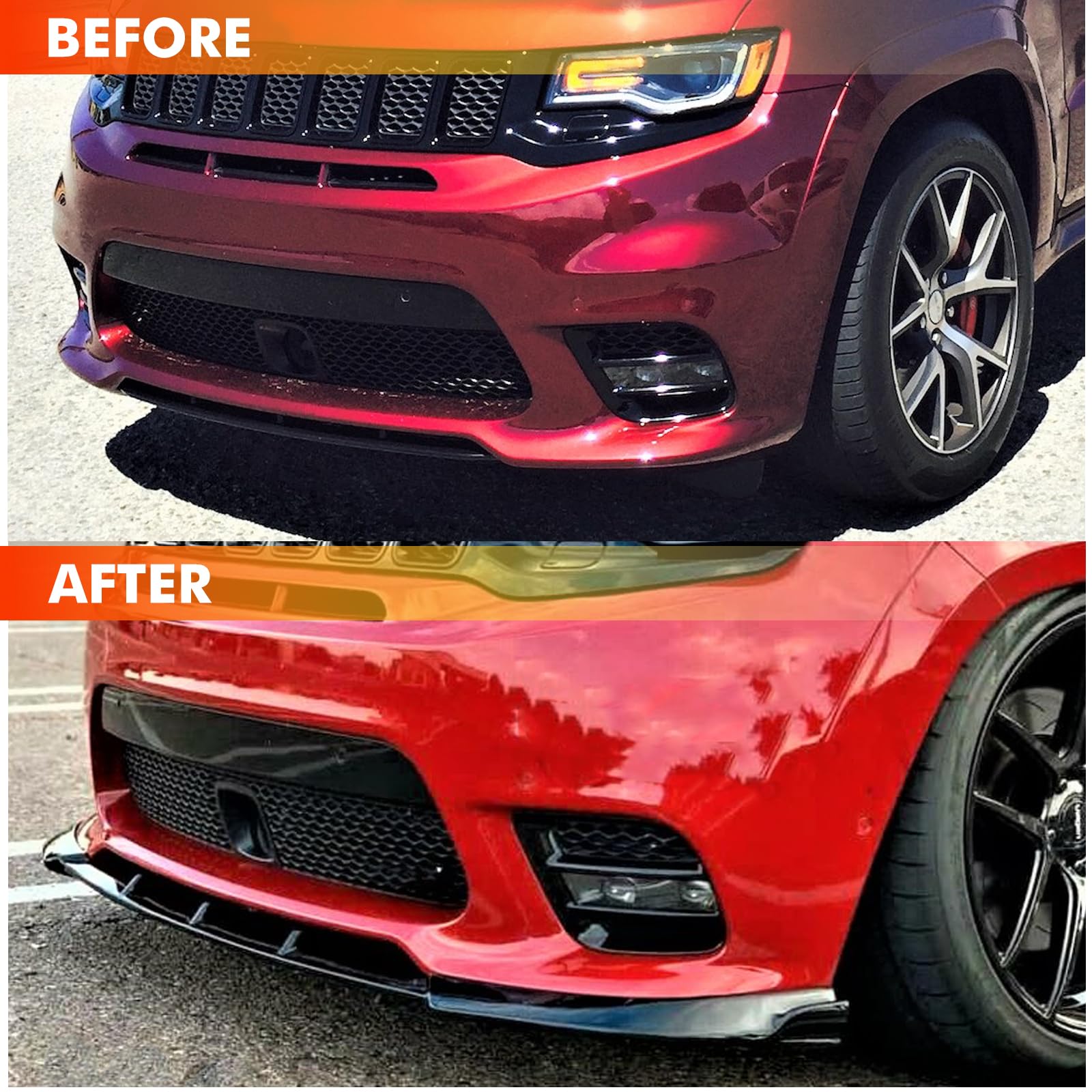 Glossy Carbon Fiber Front Bumper Lip Spoiler for 2014-2021 Jeep Grand Cherokee SRT & 2018-2021 Trackhawk - Splitter Wing Body Kit Air Dam Accessories - Perfect for Off-Roading & Car Shows