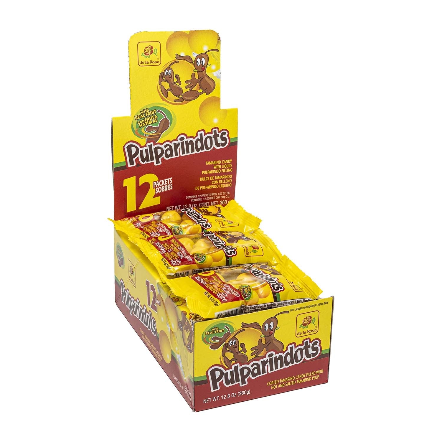 De La Rosa Pulparindo Dots Amarillo Tamarind Candy | 12ct Box (12 Count) - Sweet & Tangy Mexican Treat for Parties, Snacking & Gifts
