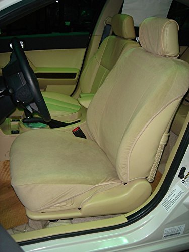 Durafit Custom Fit Seat Covers for Toyota RAV4 Low Back Bucket Seats - Beige Velour Fabric with Side Airbag Compatibility & Armrest Design | Perfect for Daily Commuting, Road Trips and Car Interior Protection