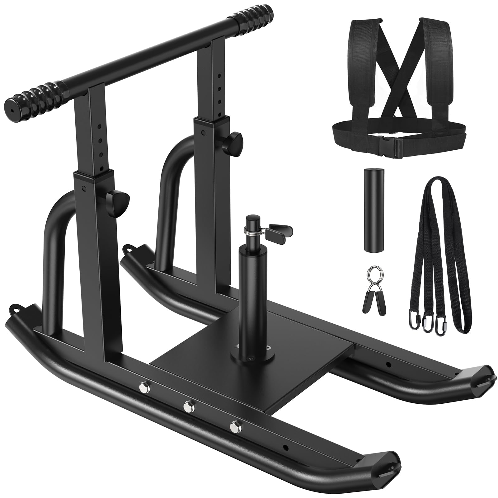 Heavy Duty Weight Sled for Strength Training - Adjustable Push Pull Gym Sled with Height-Adjustable Handle - Fitness Equipment for Muscle Building & Speed Improvement - Compatible with 1
