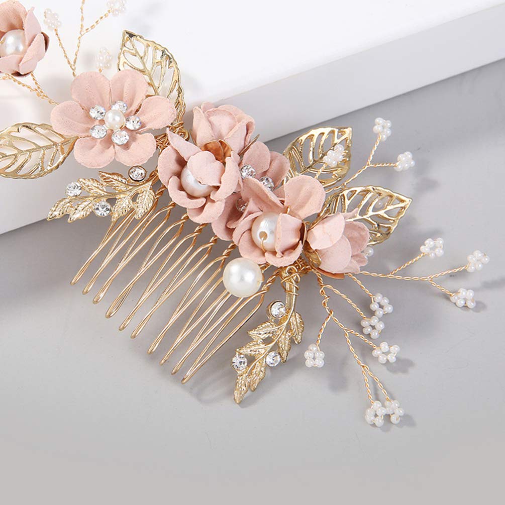 Beaupretty Pink Metal Wedding Hair Comb with Delicate Crystal Decor - Rhinestone Hair Accessories for Bride & Bridesmaids - Perfect for Weddings, Prom & Formal Events