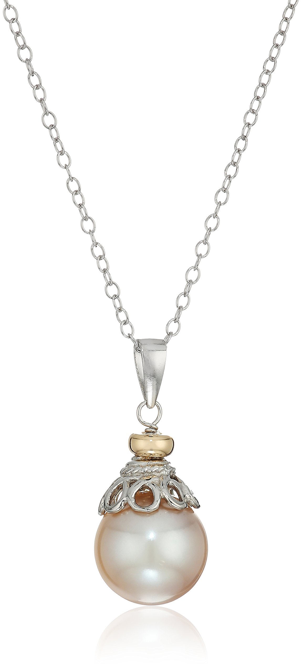Amazon Collection Sterling Silver 10-10.5mm Freshwater Cultured Pearl Pendant Necklace, 18
