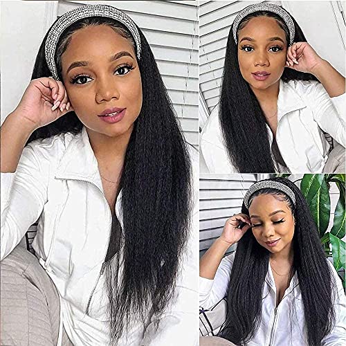 Kinky Straight Human Hair Headband Wig | Brazilian Wigs for Black Women | No Lace Front | 150% Density | 22 Inch | Easy to Wear for Beginners | Perfect for Daily Wear, Parties & Protective Styling