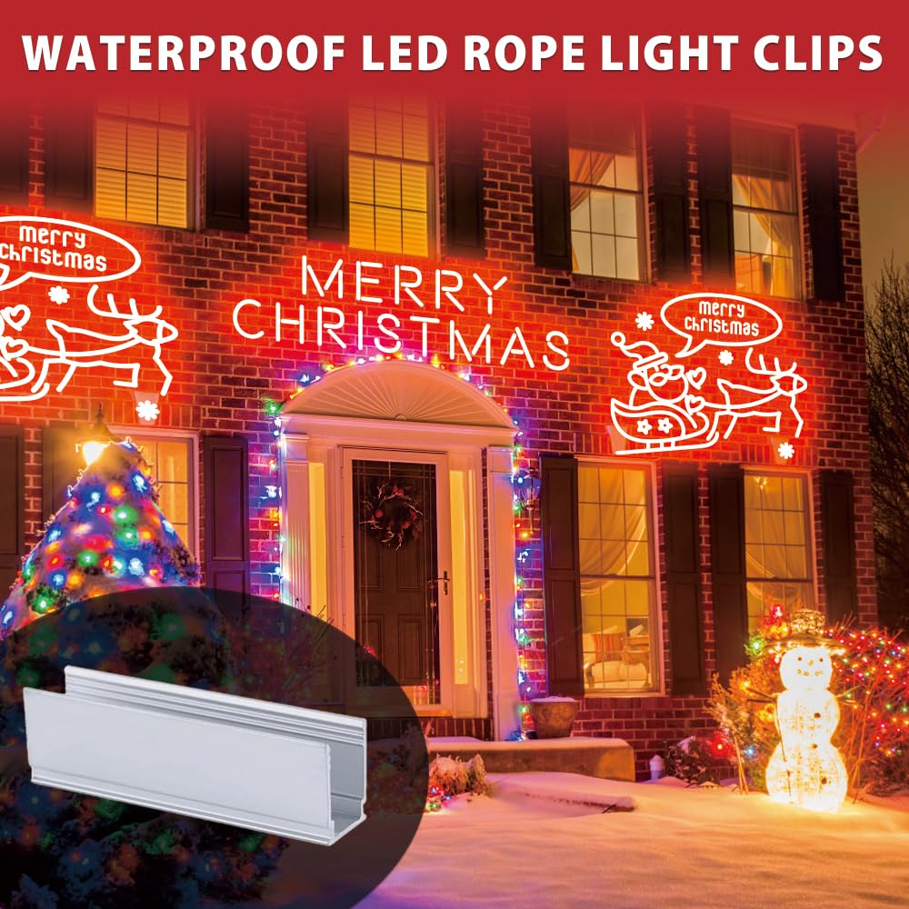 20pcs Aluminum LED Rope Light Clips for Outdoor Neon Flex Lights - 8x16mm Wall Mount Brackets with 40pcs Screws - Silver Strip Light Holders for Patio, Garden & Holiday Decorations