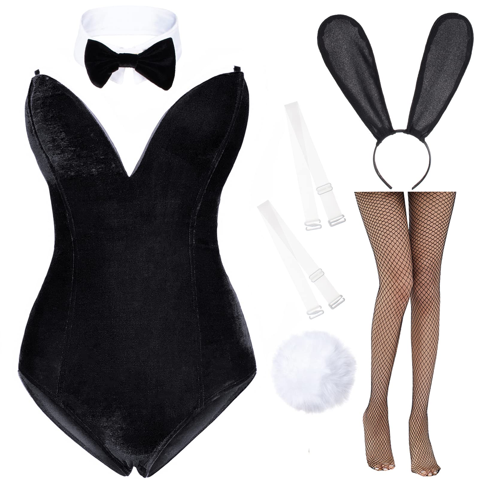 Anime Women's Bunny Costume Set - One Piece Bodysuit with Bunny Headband & Stockings for Halloween Cosplay, Party, and Anime Conventions
