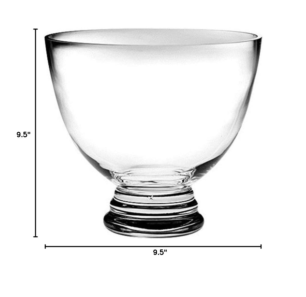 Barski Handmade Clear Glass Round Footed Bowl - 9.5 Inch Diameter European Crafted Serving Bowl for Fruit, Salad, Desserts & Home Decor