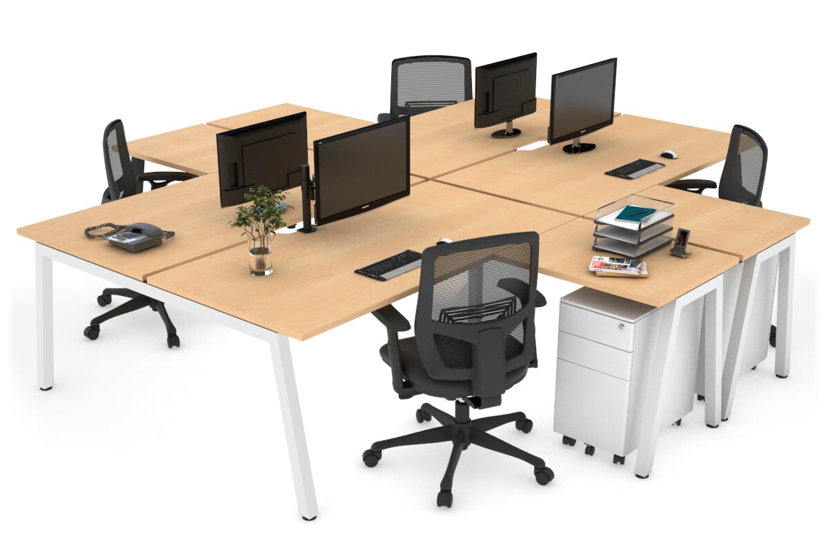 Quadro A Legs 4-Person Corner Workstation Desk - 1600L x 1800W with Cable Management - Modern Office & Home Workspace Solution for Professionals