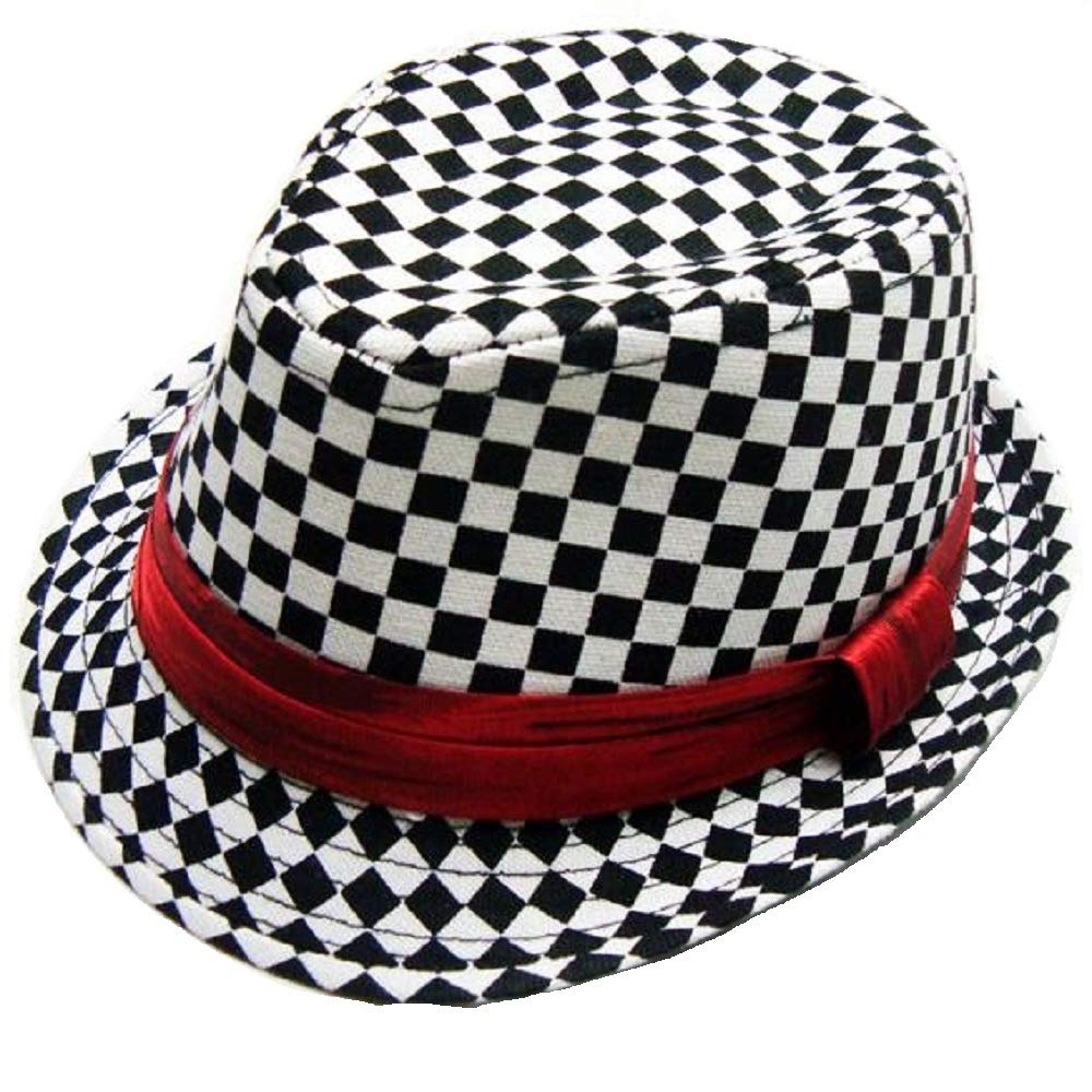 Hooyi Baby Fedora Jazz Hat - Plaid Cotton Cap for Boys & Girls (White) - Perfect for Photoshoots, Parties & Special Occasions