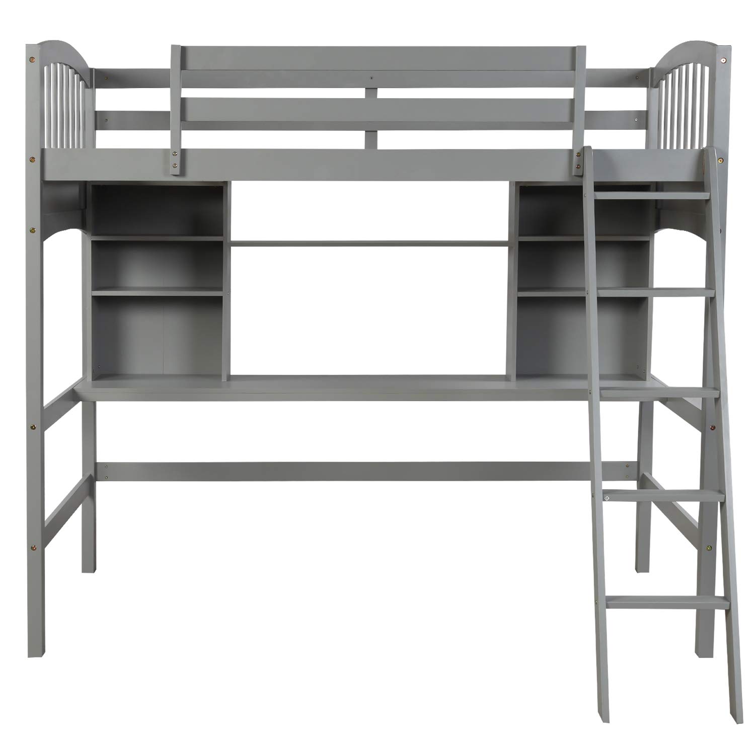 Merax Twin Size Loft Bed with Storage Shelves, Desk & Ladder - Space-Saving Gray Study Bed for Kids & Teens - Perfect for Small Bedrooms, Dorms & Apartments