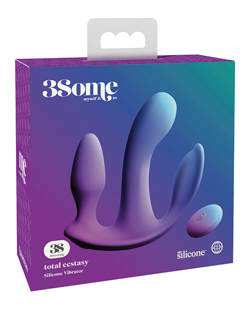 3Some Total Ecstasy Rechargeable Silicone Vibrator with Remote Control - Purple | Discreet Adult Toy for Couples Play & Solo Pleasure