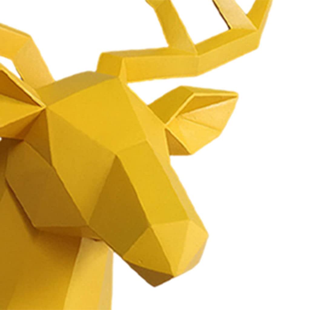 Deer Head Sculpture Wall Art - Geometric Antler Statue for Home & Office Decor - Modern Animal Head Wall Mount for Farmhouse, Studio, Living Room (Yellow) - Perfect for Rustic, Bohemian & Nature-Inspired Interiors