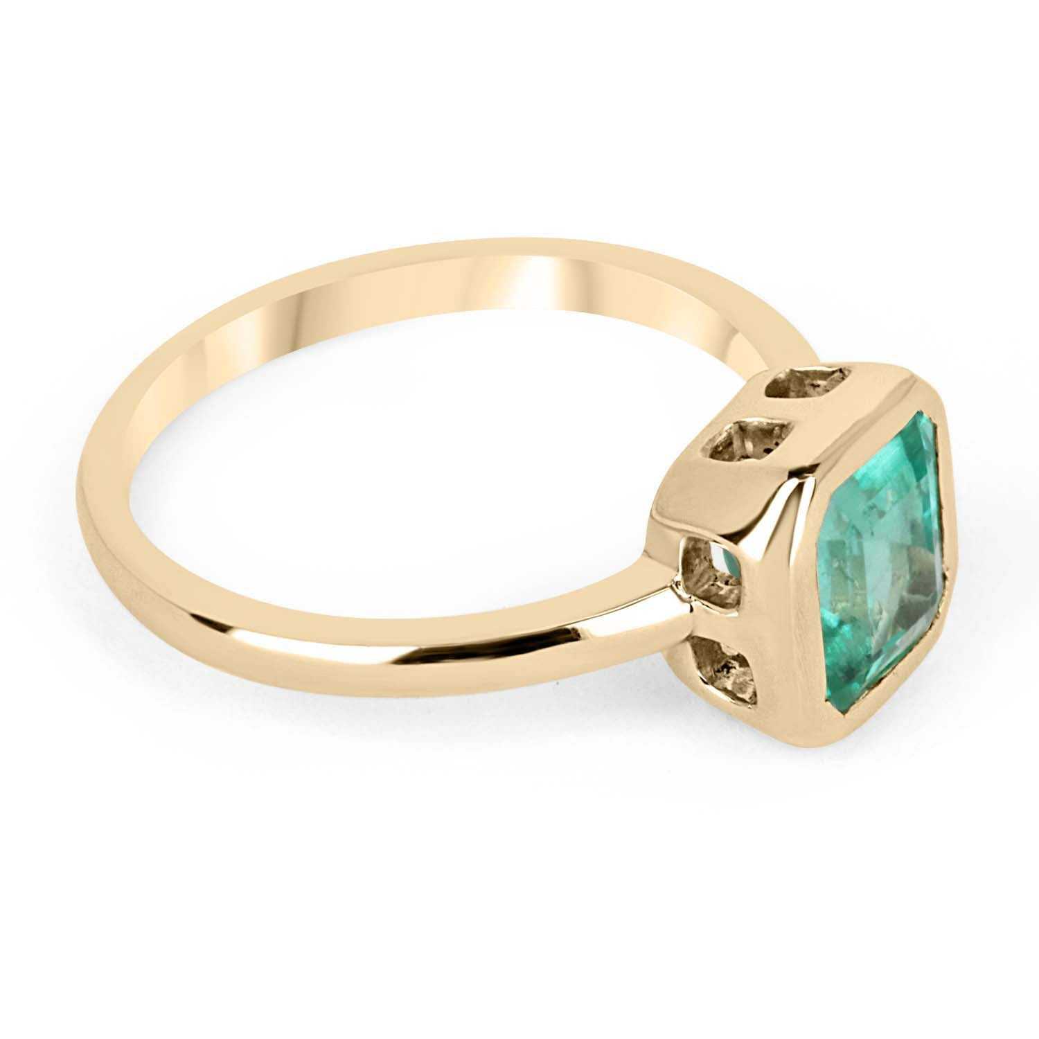 1.40 Carat 14K Gold Bezel Set Emerald Solitaire Ring for Women – Elegant Engagement, Wedding, Anniversary Jewelry Gift