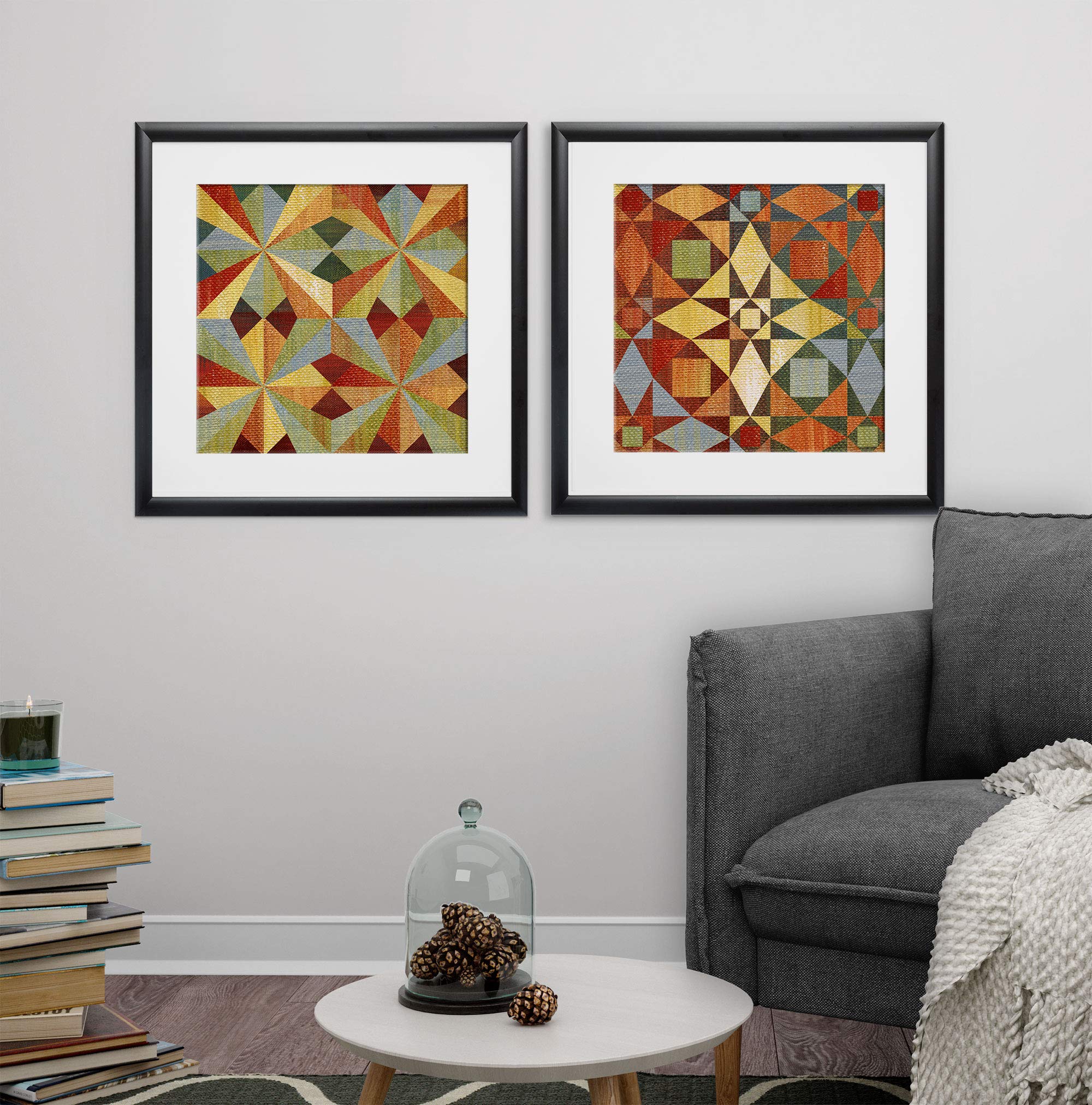 Wexford Home Kaleidoscope Quilt Set - 2 Piece Art Print Bedding Collection 16x16 Inches in Black | Modern Geometric Pattern for Bedroom Decor & Guest Room Styling