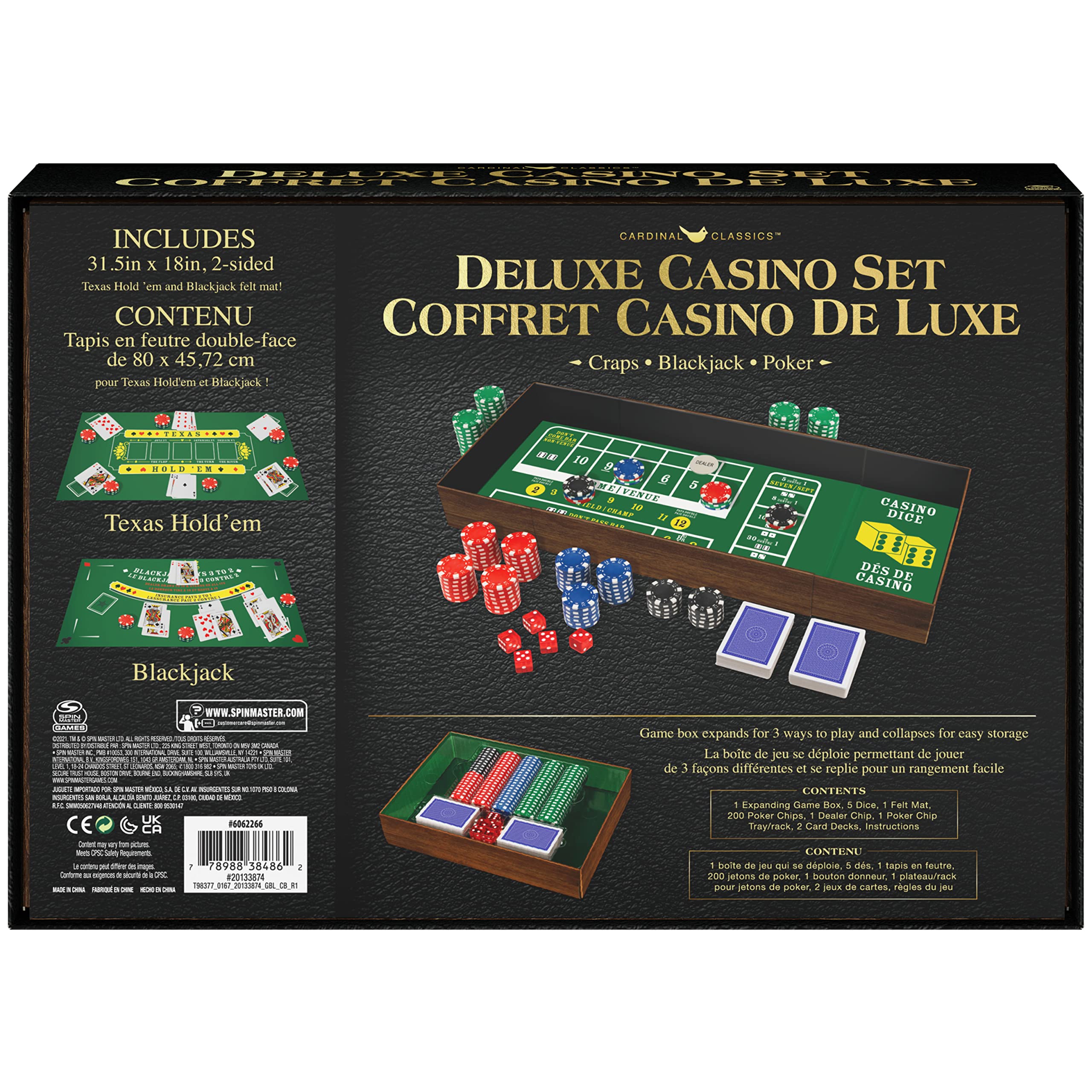 Premium Casino Game Set - 3-in-1 Classic Table Games: Craps, Blackjack & Poker for Adults & Teens Age 10+ | Perfect for Game Nights, Parties & Family Entertainment