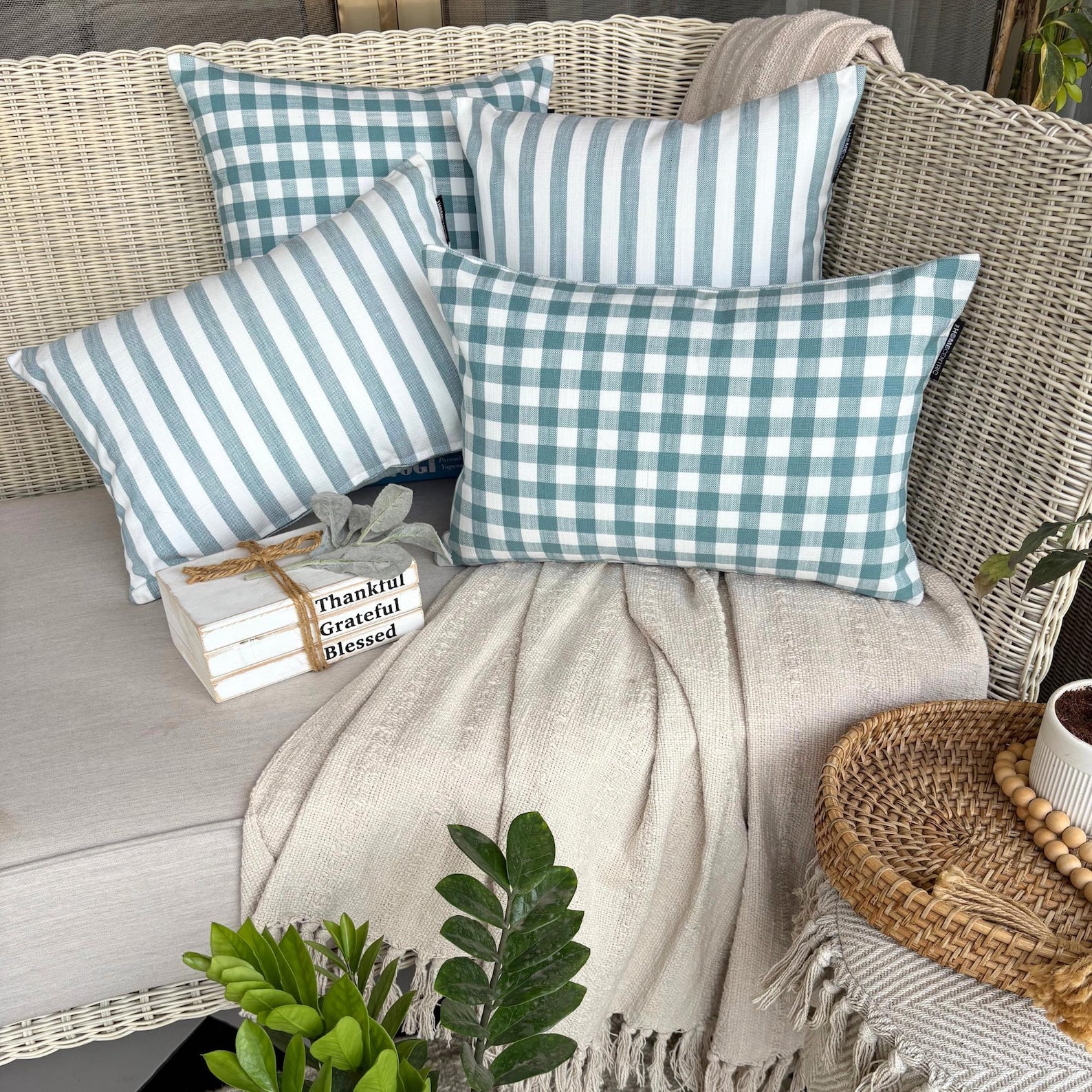 Aqua Cotton Throw Pillow Cover - Soft Striped Plush Cushion Case for Sofa, Bed & Home Decor - 18x18 Inches