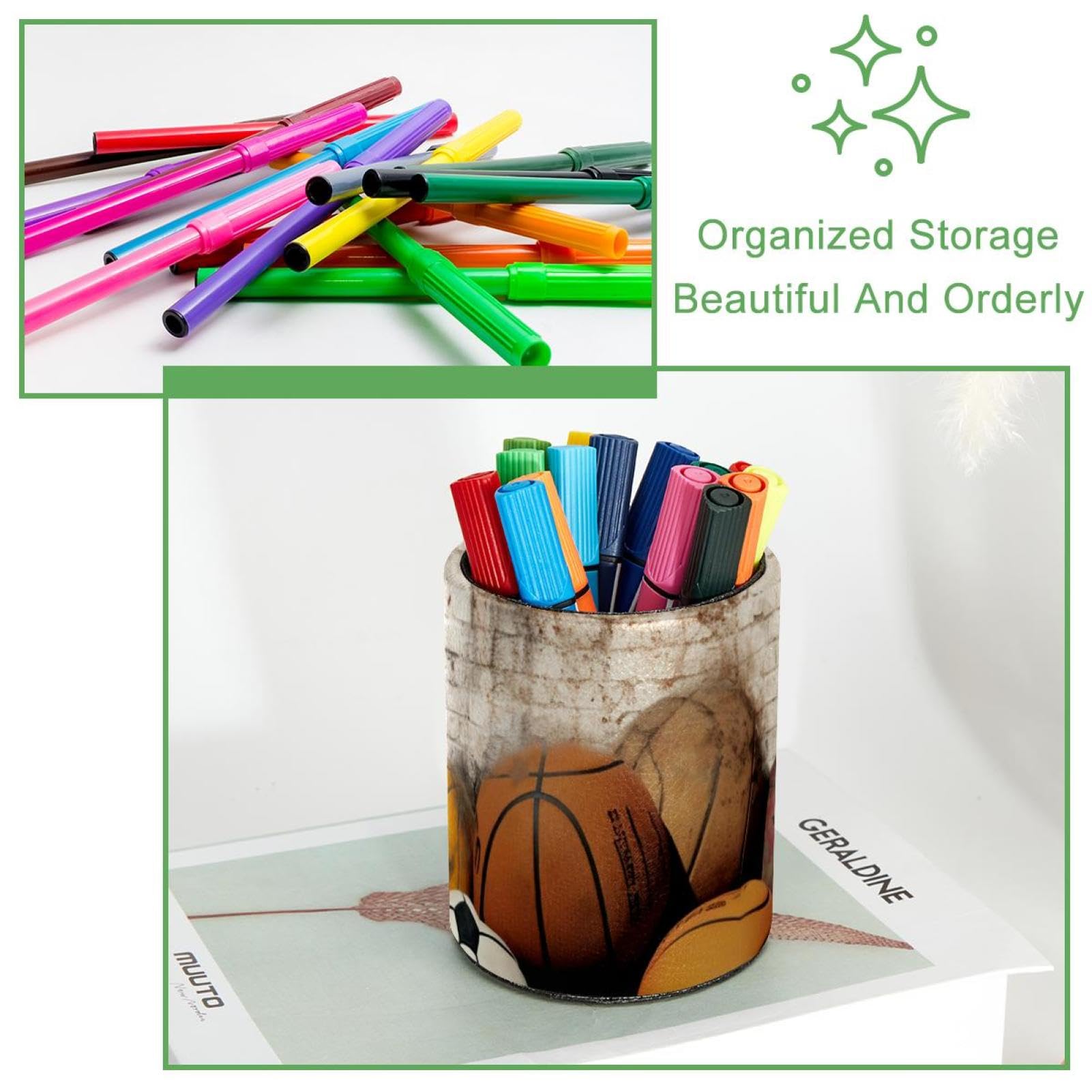 Basketball Pen Holder for Desk - Stylish Pen Organizer for Basketball, Football, Baseball Fans - Perfect Desk Accessories for Office, School & Home Use