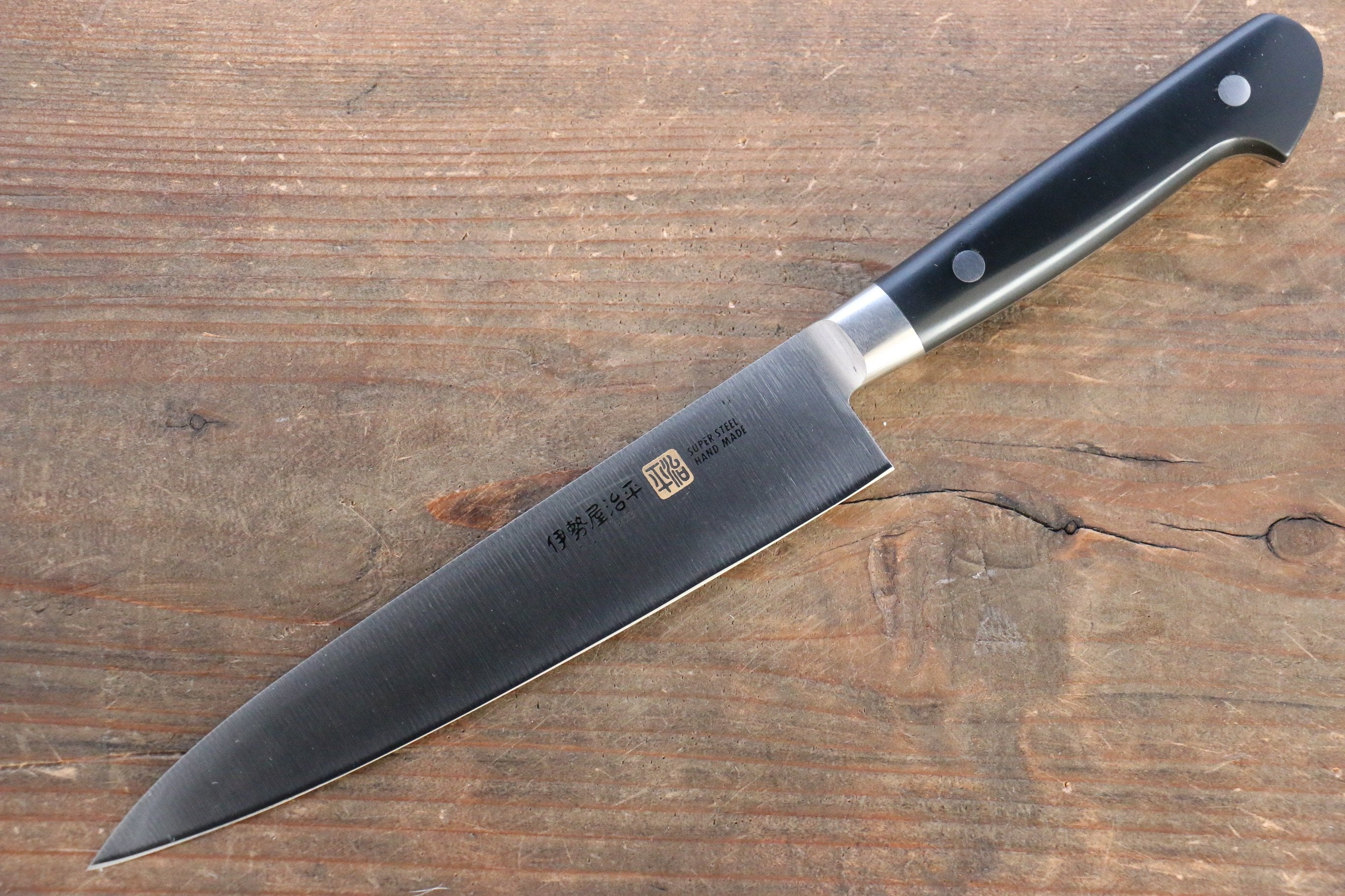 Premium Iseya Molybdenum Steel Petty Knife 150mm & Gyuto Knife 210mm Set with Black Micarta Handle - Stainless Steel Ferrule - Professional Japanese Kitchen Knives for Chefs, Home Cooking & Meat Cutting