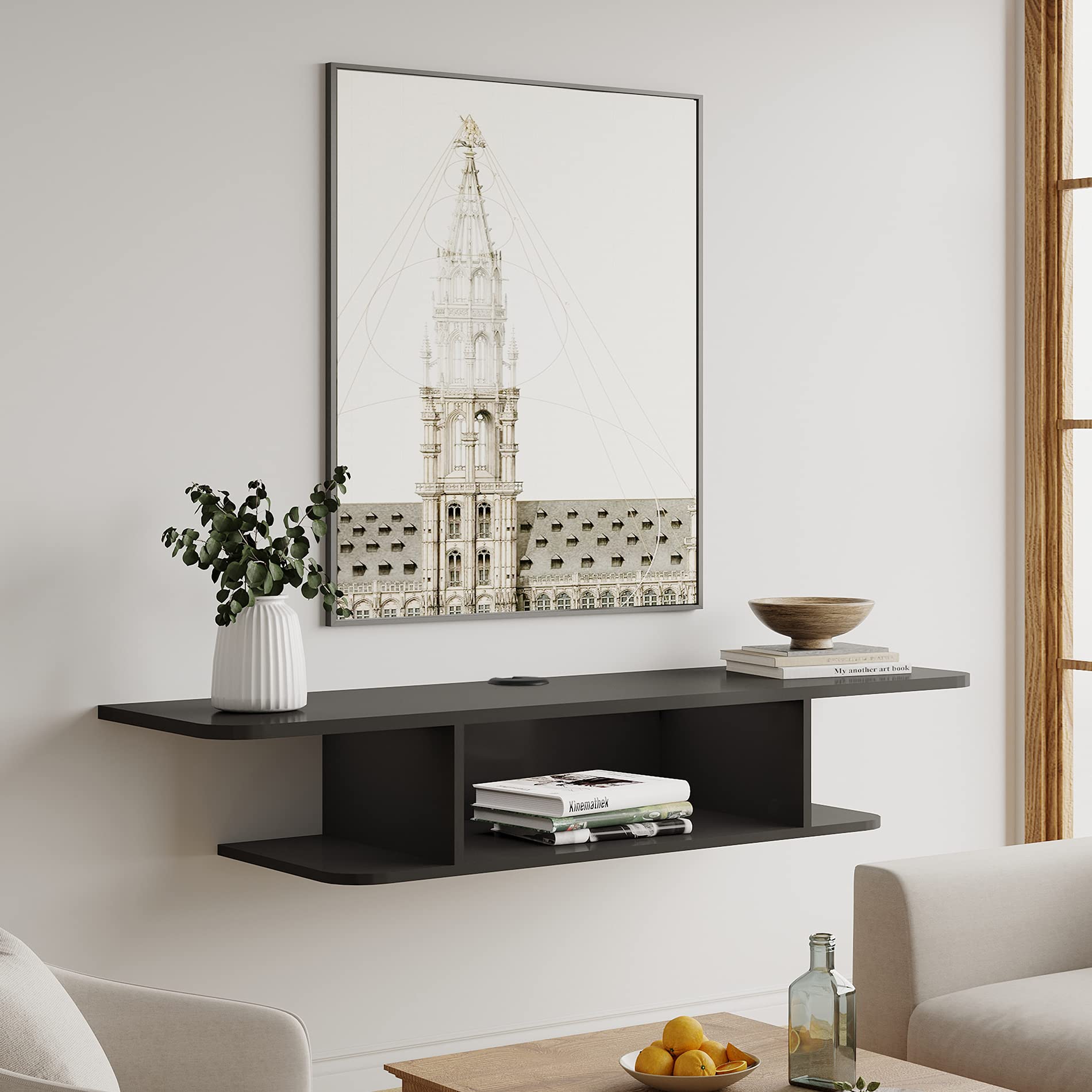 FITUEYES Floating TV Stand with Storage - Wall Mounted Wood Media Console & Entertainment Center - Modern TV Shelf for Living Room, Bedroom, Home Theater (Black)